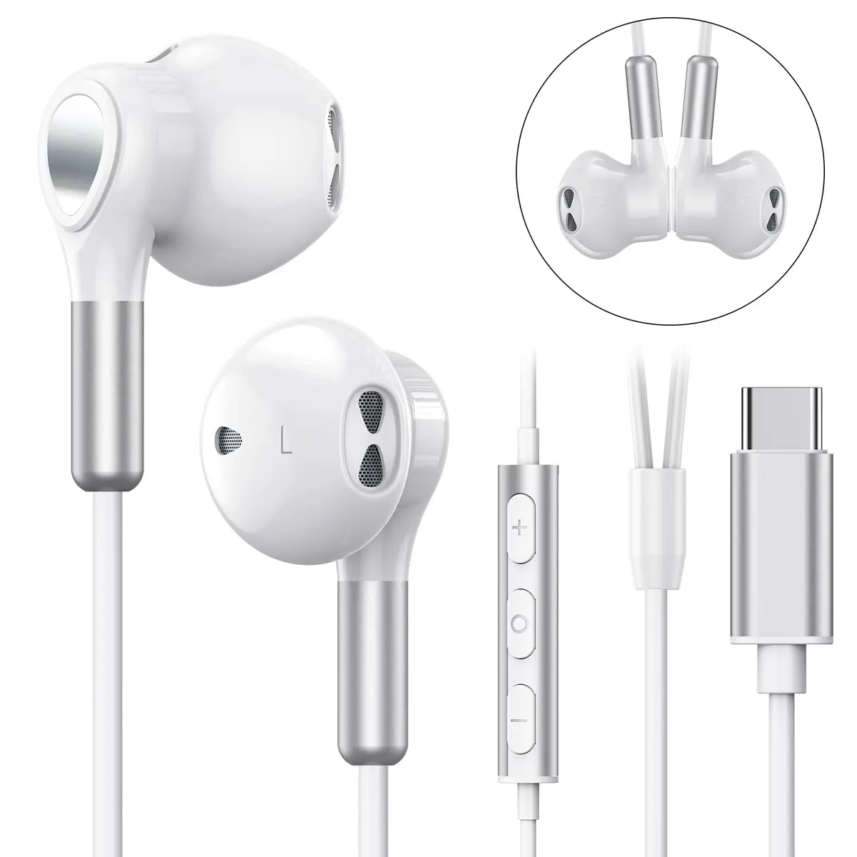 BENEWY Wired USB C Earbuds with Mic and Volume Control | 1.2m Cable, 14.2mm Dynamic Drivers - view 2