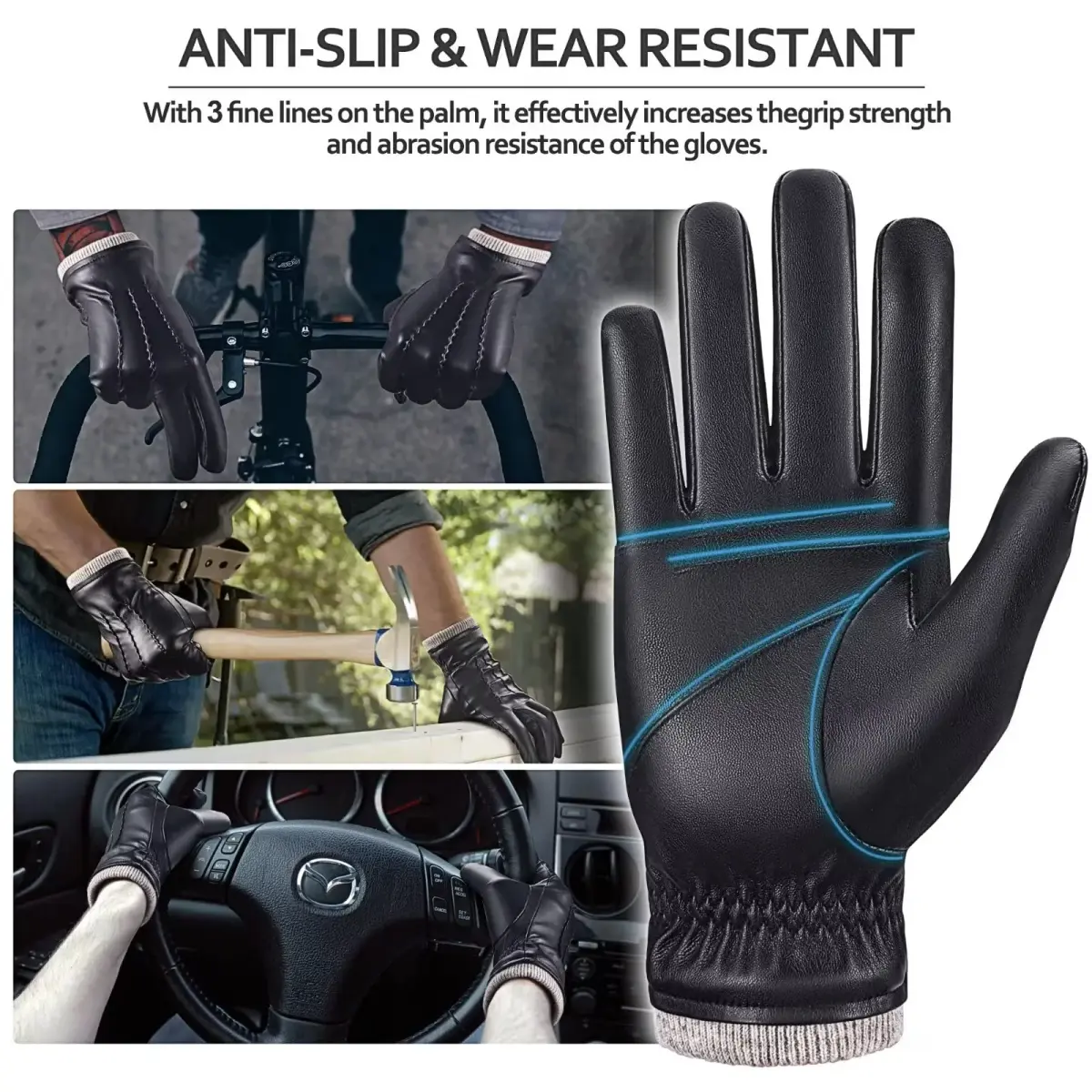 MAGILINK Men's Leather Gloves Touchscreen Texting, Winter Gloves with Thermal Wool Fleece Lined, Black Small | 0.09 kg (0.2 lb) - view 4