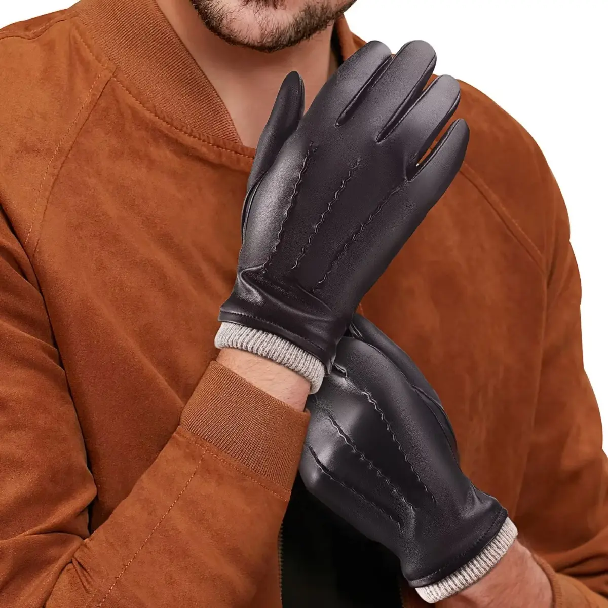 MAGILINK Men's Leather Gloves Touchscreen Texting, Winter Gloves with Warm Thermal Wool Fleece Lined, Driving Gloves for Men (Navy, Small) | Anti-slip Grip & 360° Touchscreen - view 6