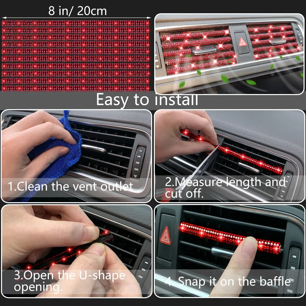 NBTEPEM 27 pcs Red Bling Car Accessories Set for Women | Universal Fit 15 Inch | Sparkling Rhinestone Decor - view 6