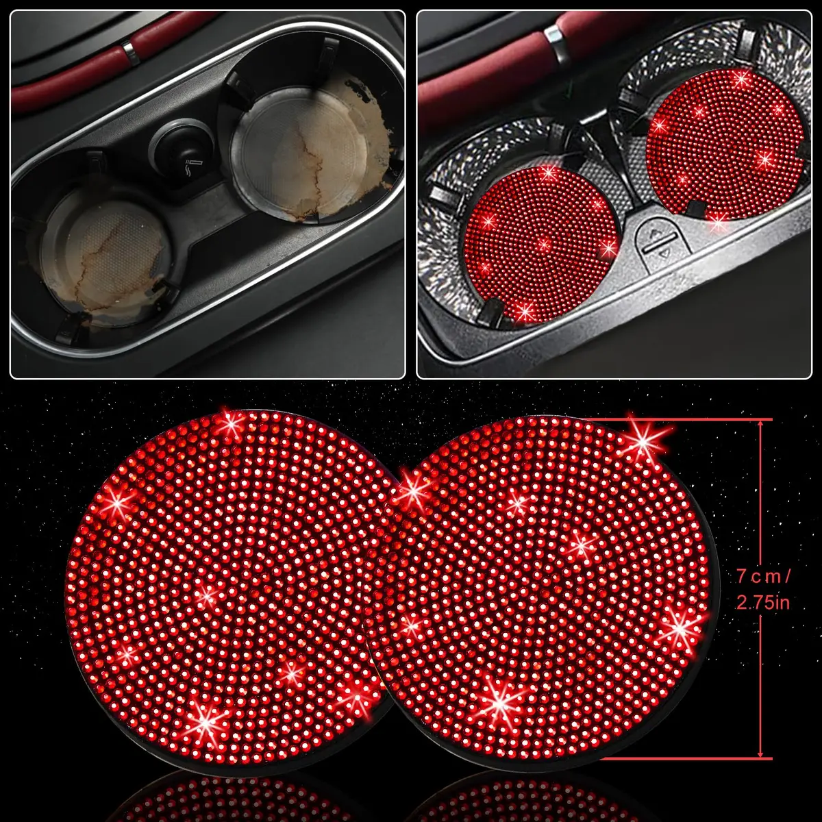 NBTEPEM 27 pcs Red Bling Car Accessories Set for Women | Universal Fit 15 Inch | Sparkling Rhinestone Decor - view 7