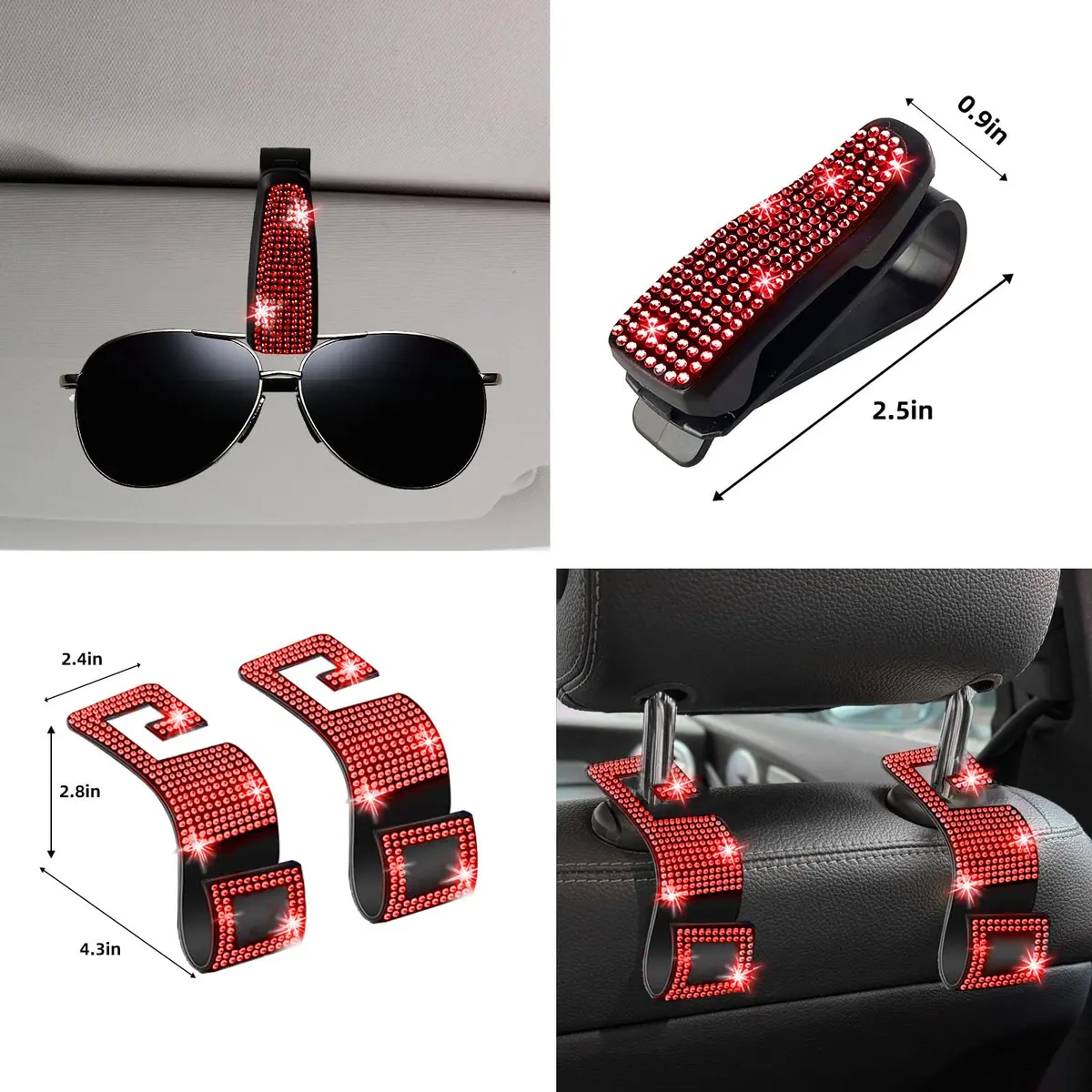 NBTEPEM 27 pcs Red Bling Car Accessories Set for Women | Universal Fit 15 Inch | Sparkling Rhinestone Decor - view 9