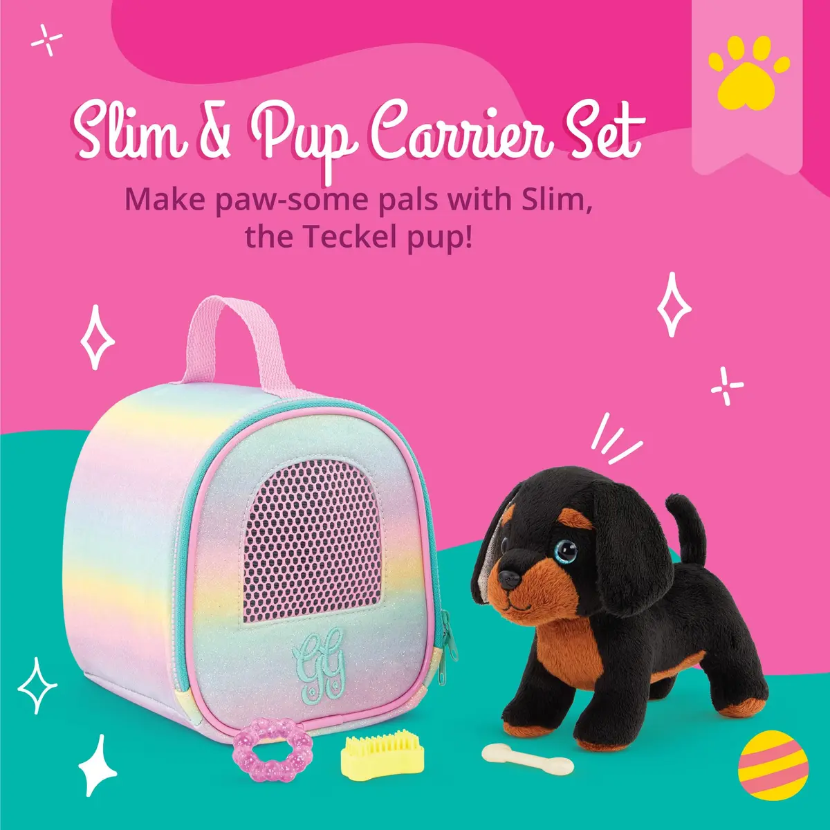 Glitter Girls Slim & Pup Carrier Set with Teckel Puppy Plush Toy 17.78cm (7 inch) | ASTM-Tested Toy for Kids 3+ Years - view 2