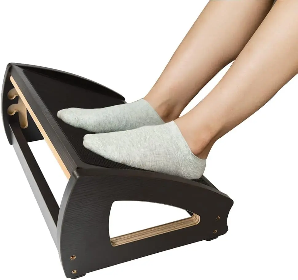 StrongTek Wooden Under Desk Footrest 4 Heights 400 lb Anti-Slip Black | Ergonomic Support - view 2
