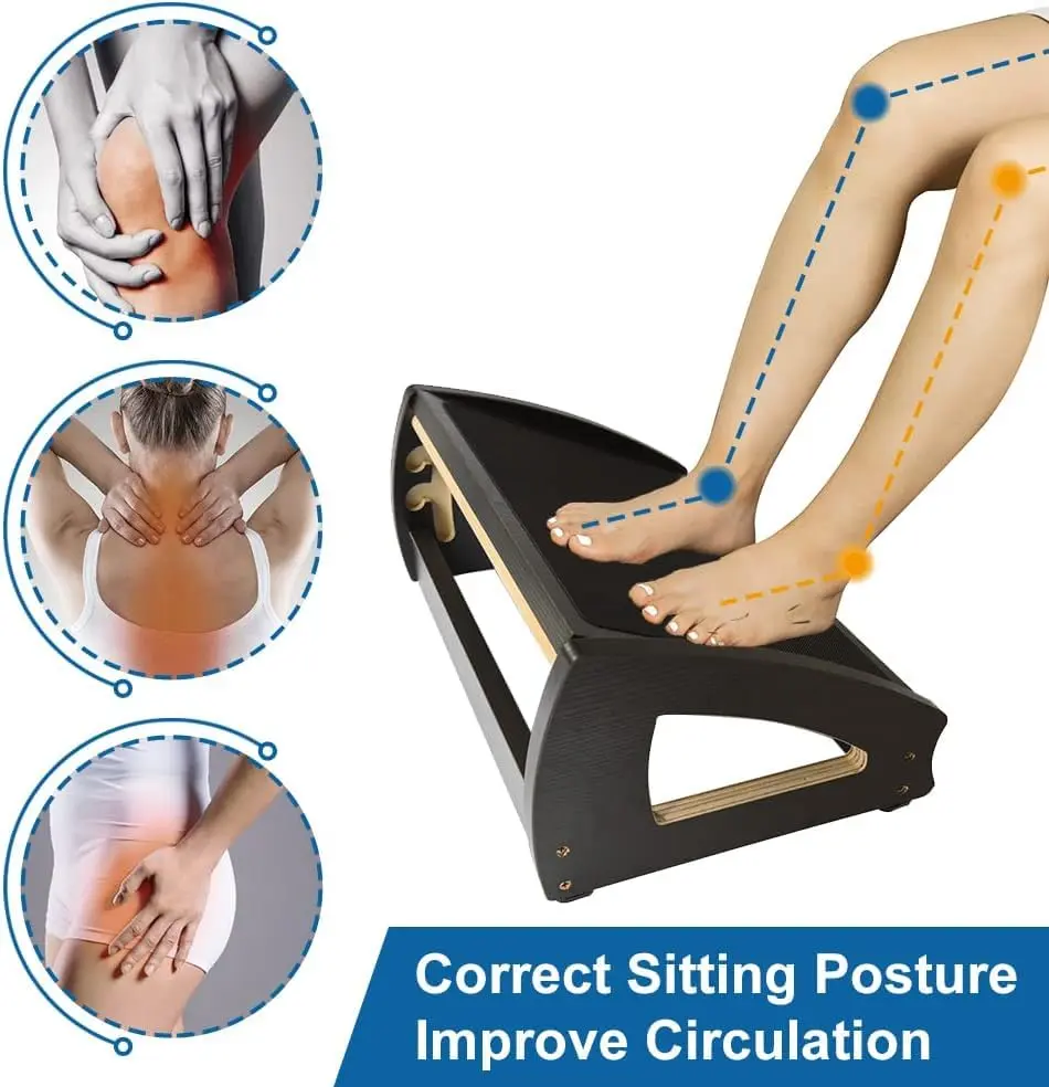StrongTek Wooden Under Desk Footrest 4 Heights 400 lb Anti-Slip Black | Ergonomic Support - view 8