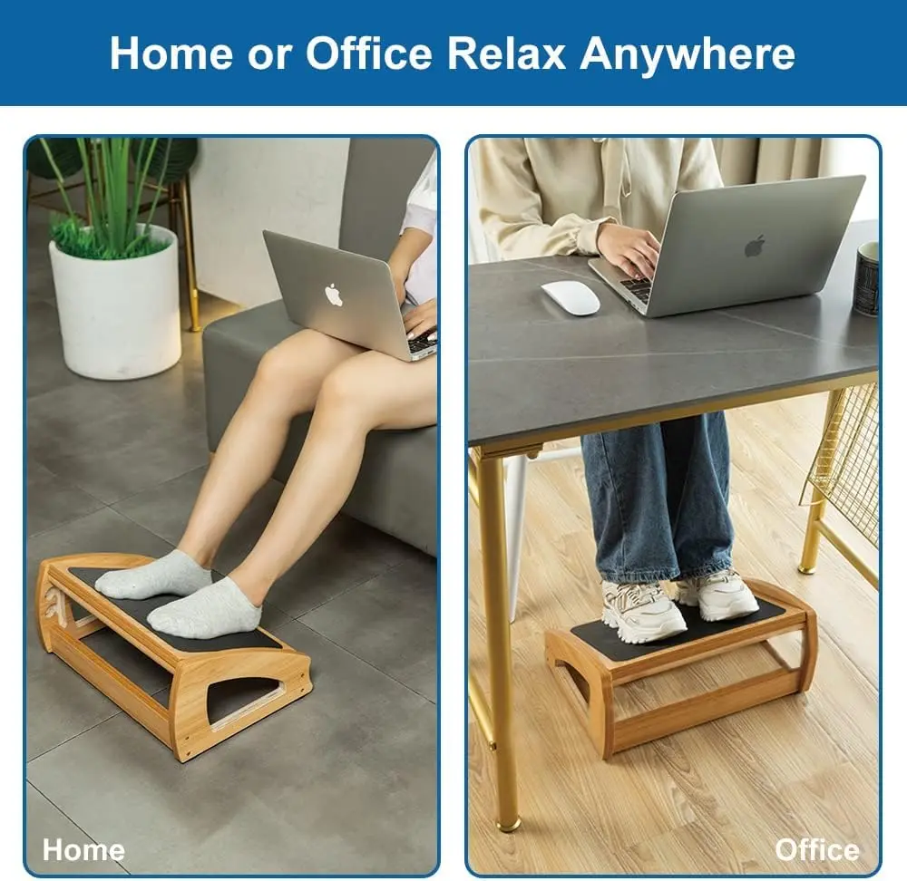 StrongTek Wooden Under Desk Footrest 4 Heights 400 lb Anti-Slip Black | Ergonomic Support - view 9