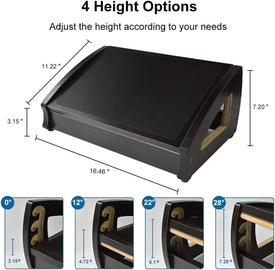 StrongTek Wooden Under Desk Footrest 4 Heights 400 lb Anti-Slip Black | Ergonomic Support - view 5