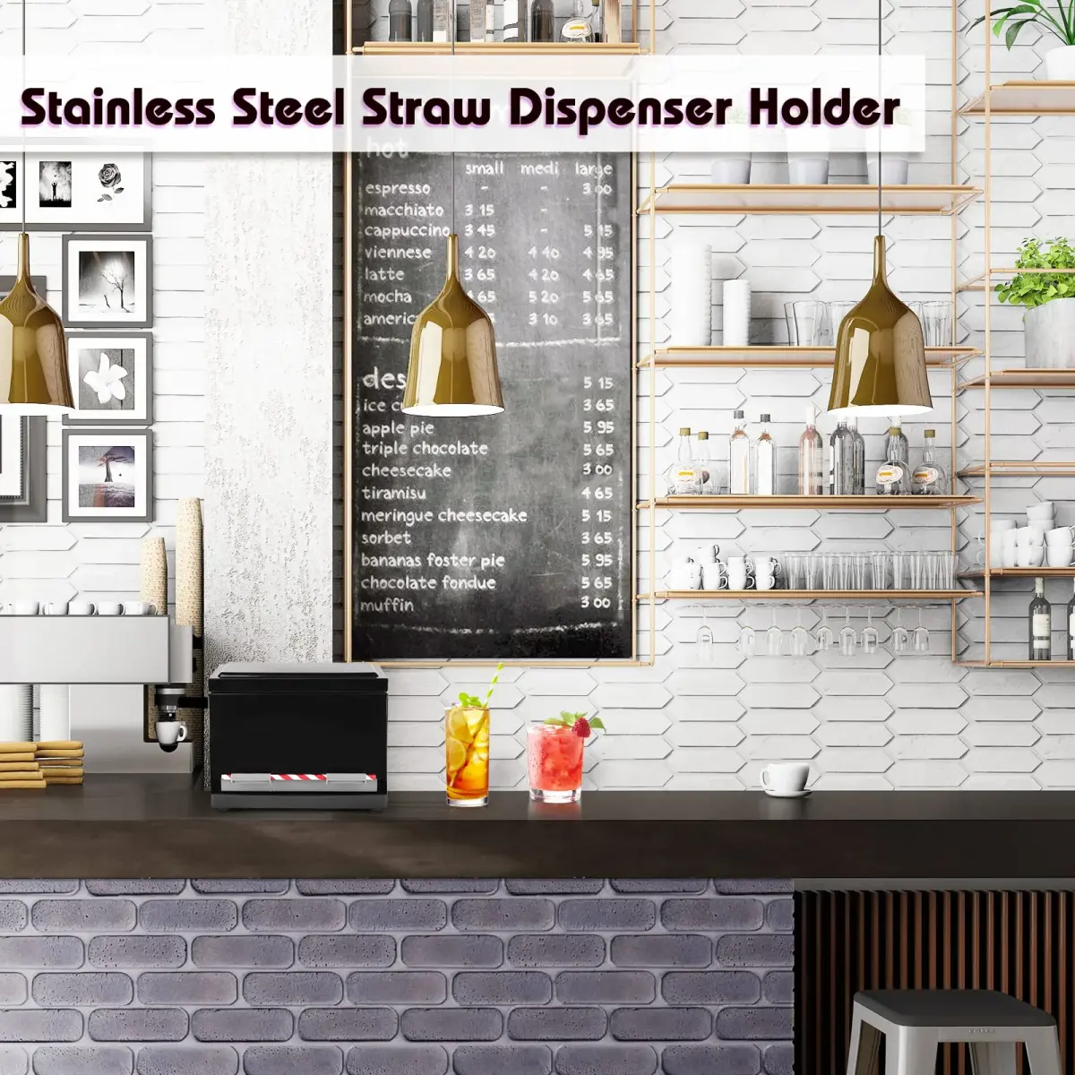 Creproly Stainless Steel Straw Dispenser Holder, Black | Adjustable Aperture for Home & Bar Use (24.1 cm Height) - view 5