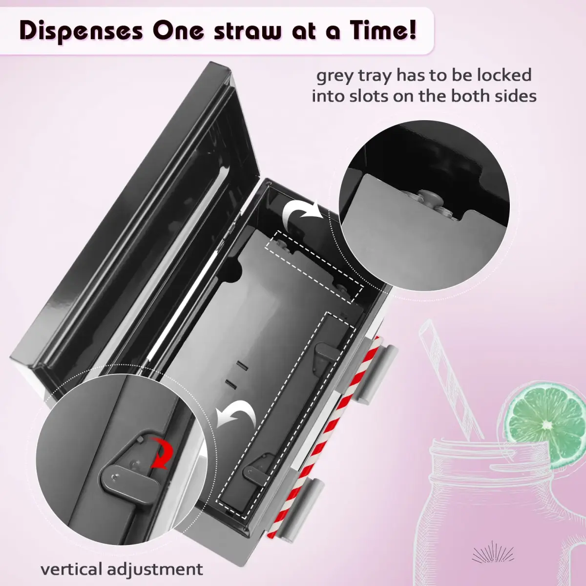 Creproly Stainless Steel Straw Dispenser Holder, Black | Adjustable Aperture for Home & Bar Use (24.1 cm Height) - view 2