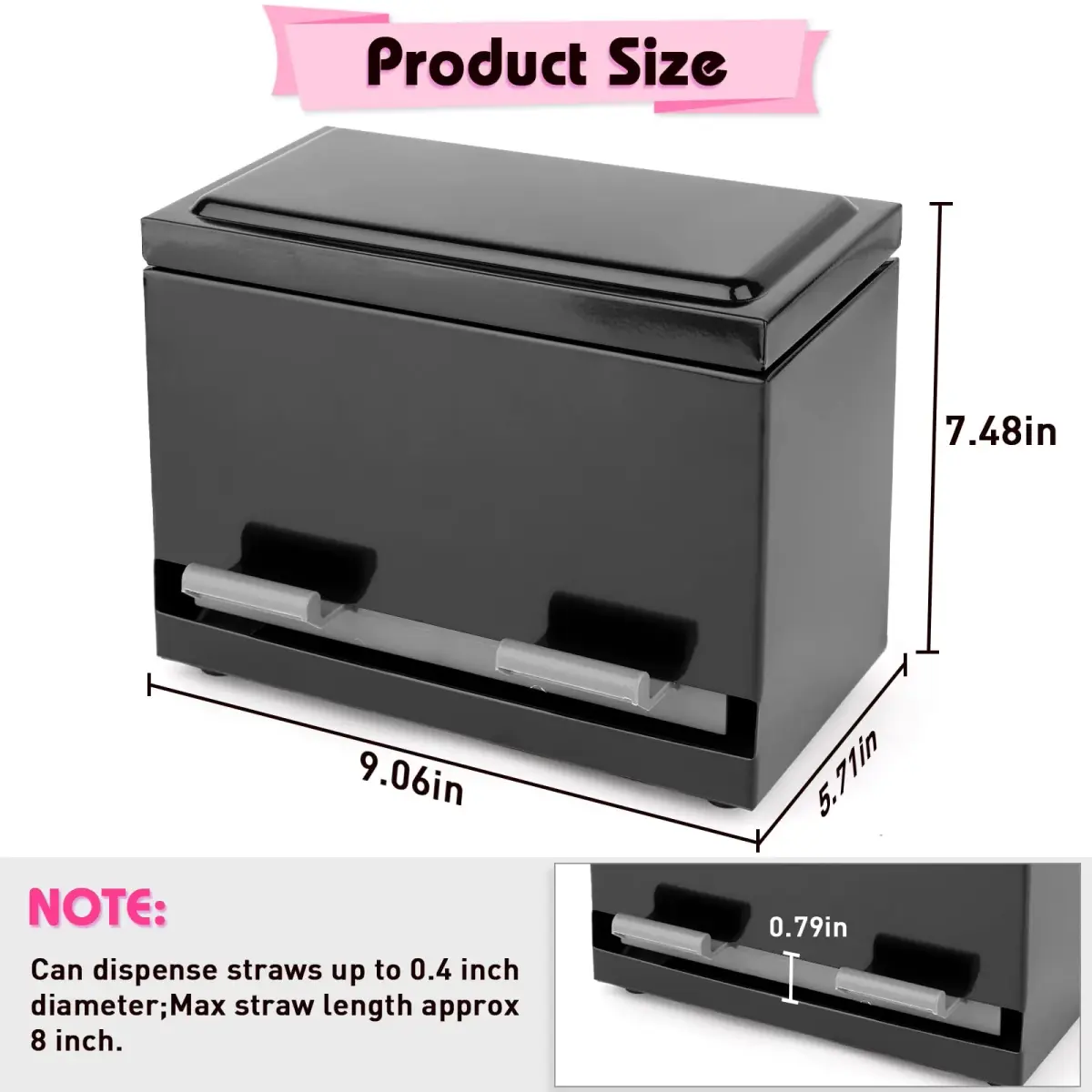 Creproly Stainless Steel Straw Dispenser Holder, Black | Adjustable Aperture for Home & Bar Use (24.1 cm Height) - view 3
