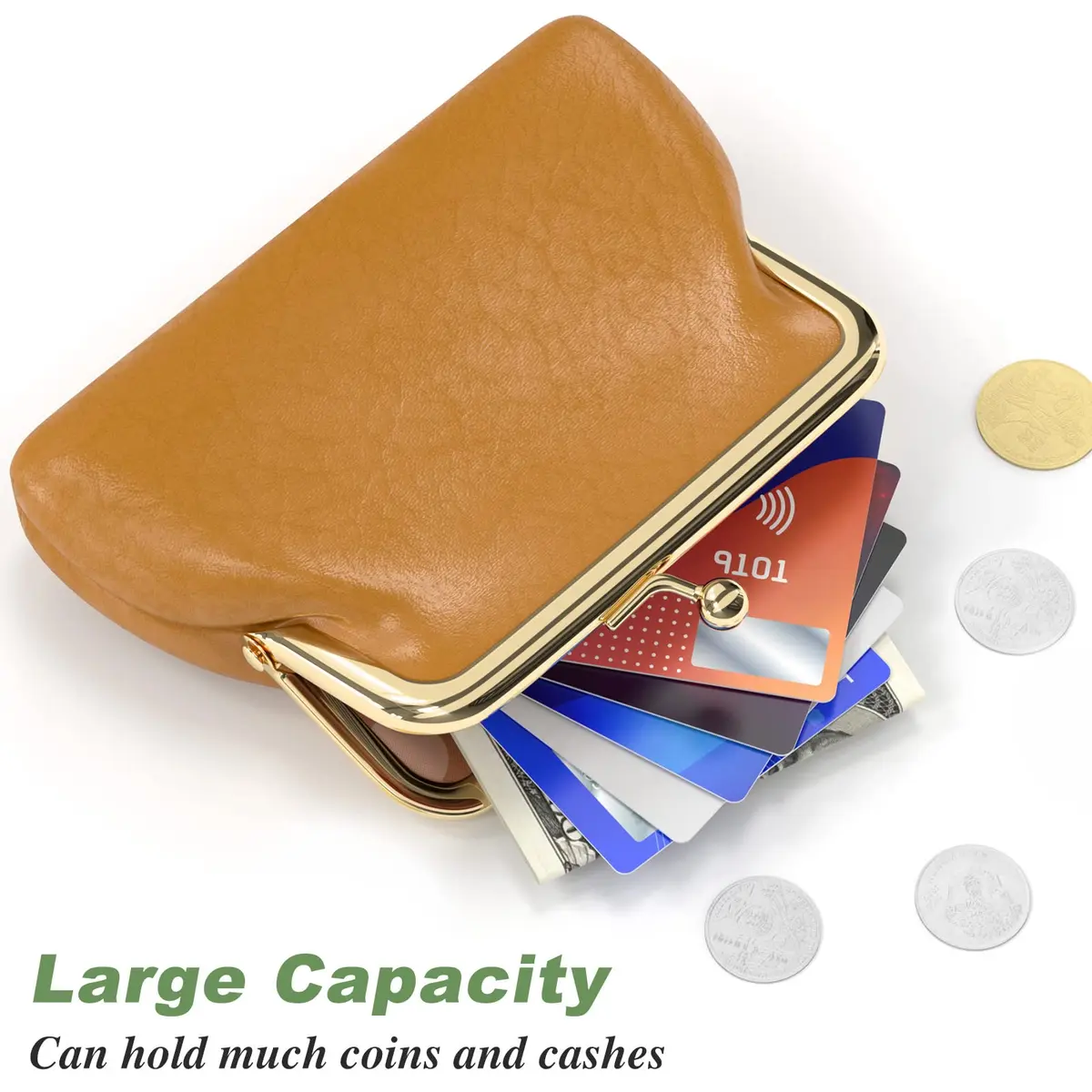 Nipichsha PU Leather Coin Purse Small Wallet with Kiss Lock Clasp, 13.5cm (5.3 Inch) | Holds Coins, Cards, and Small Essentials - view 5