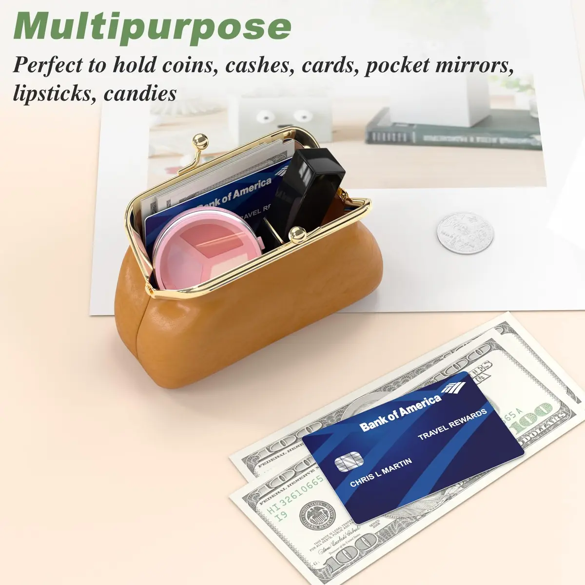 Nipichsha PU Leather Coin Purse Small Wallet with Kiss Lock Clasp, 13.5cm (5.3 Inch) | Holds Coins, Cards, and Small Essentials - view 6
