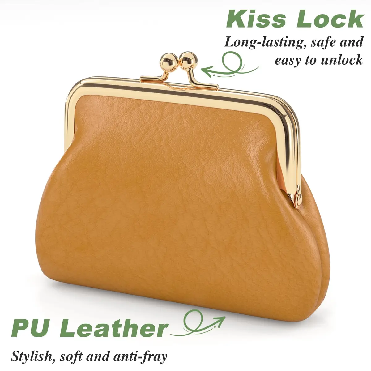 Nipichsha PU Leather Coin Purse Small Wallet with Kiss Lock Clasp, 13.5cm (5.3 Inch) | Holds Coins, Cards, and Small Essentials - view 4