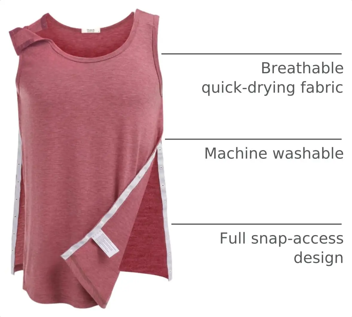 Deyeek Post Shoulder Surgery Shirts for Women & Men | Tearaway Snap Tank Top for Recovery & Comfort - view 4