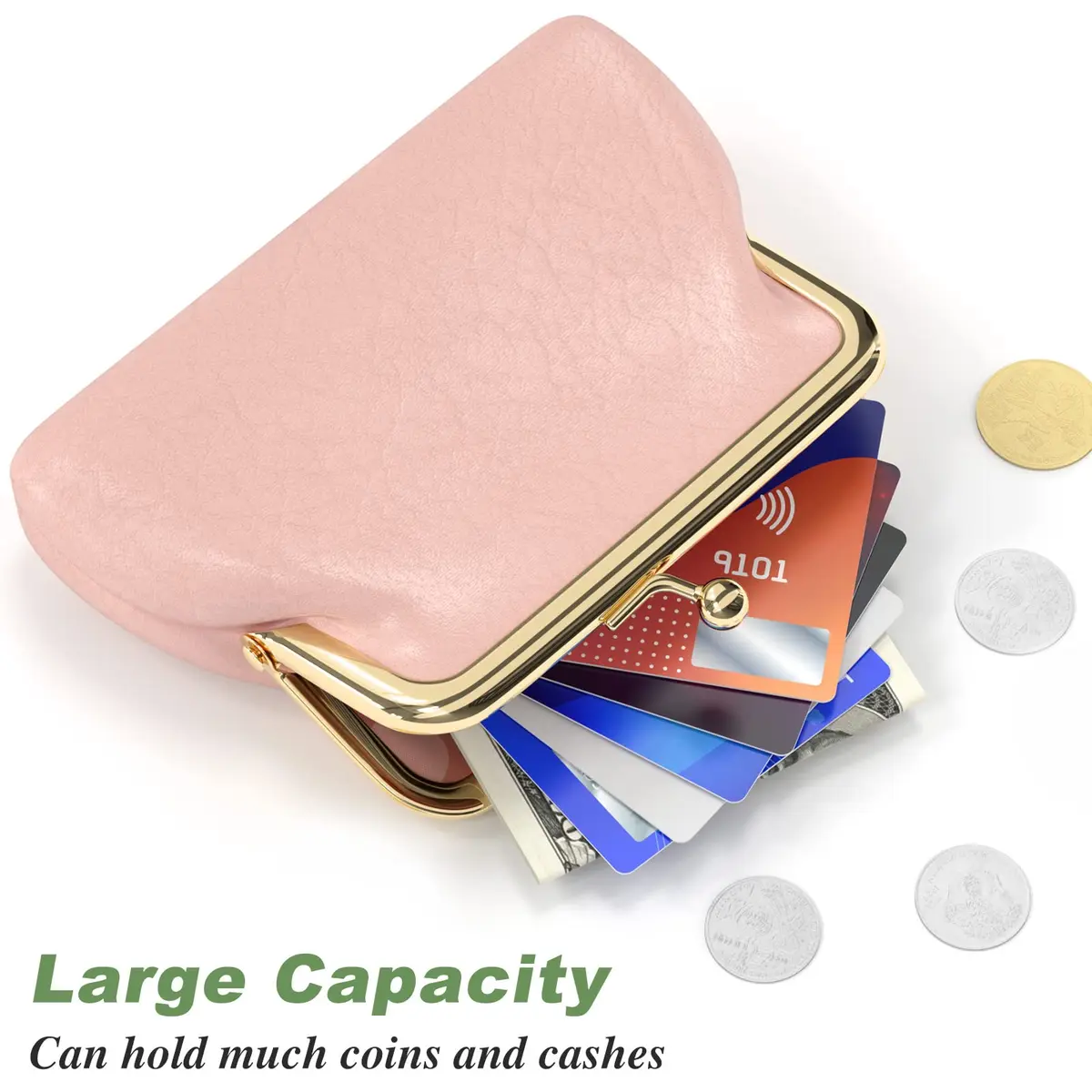 Nipichsha Coin Purse Pink | PU Leather Wallet with Kiss Lock (5.3 x 4.5 inch) - view 5