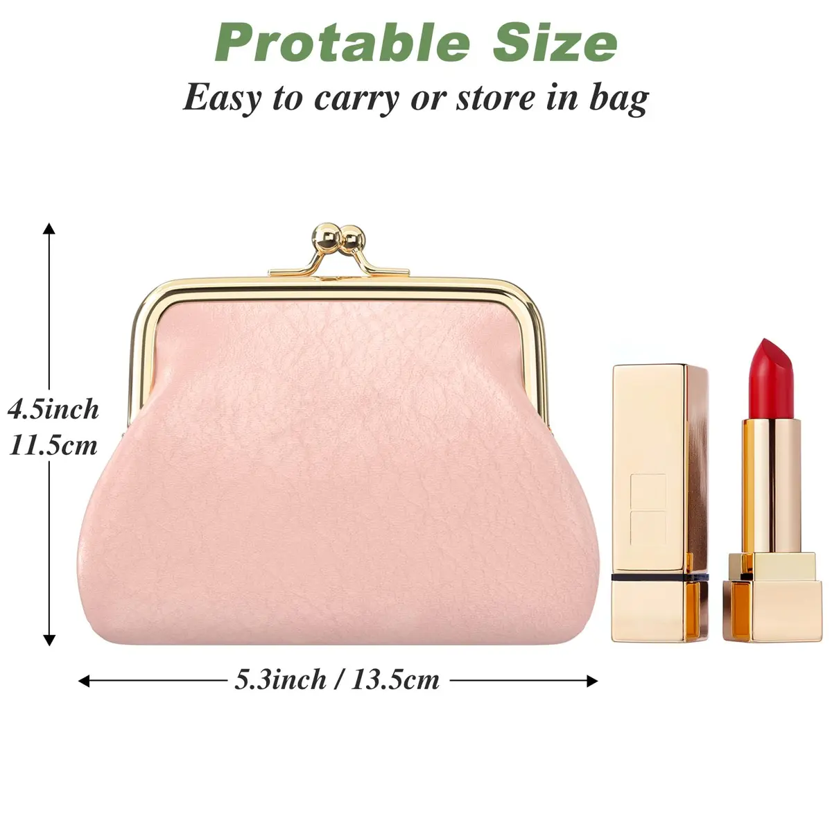 Nipichsha Coin Purse Pink | PU Leather Wallet with Kiss Lock (5.3 x 4.5 inch) - view 3
