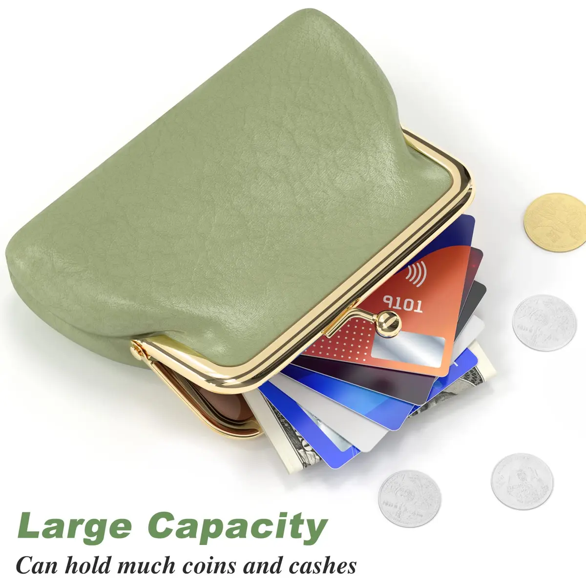 Nipichsha Small PU Leather Coin Purse with Kiss Lock Clasp, 13.5cm (5.3 Inch) | Green - view 5