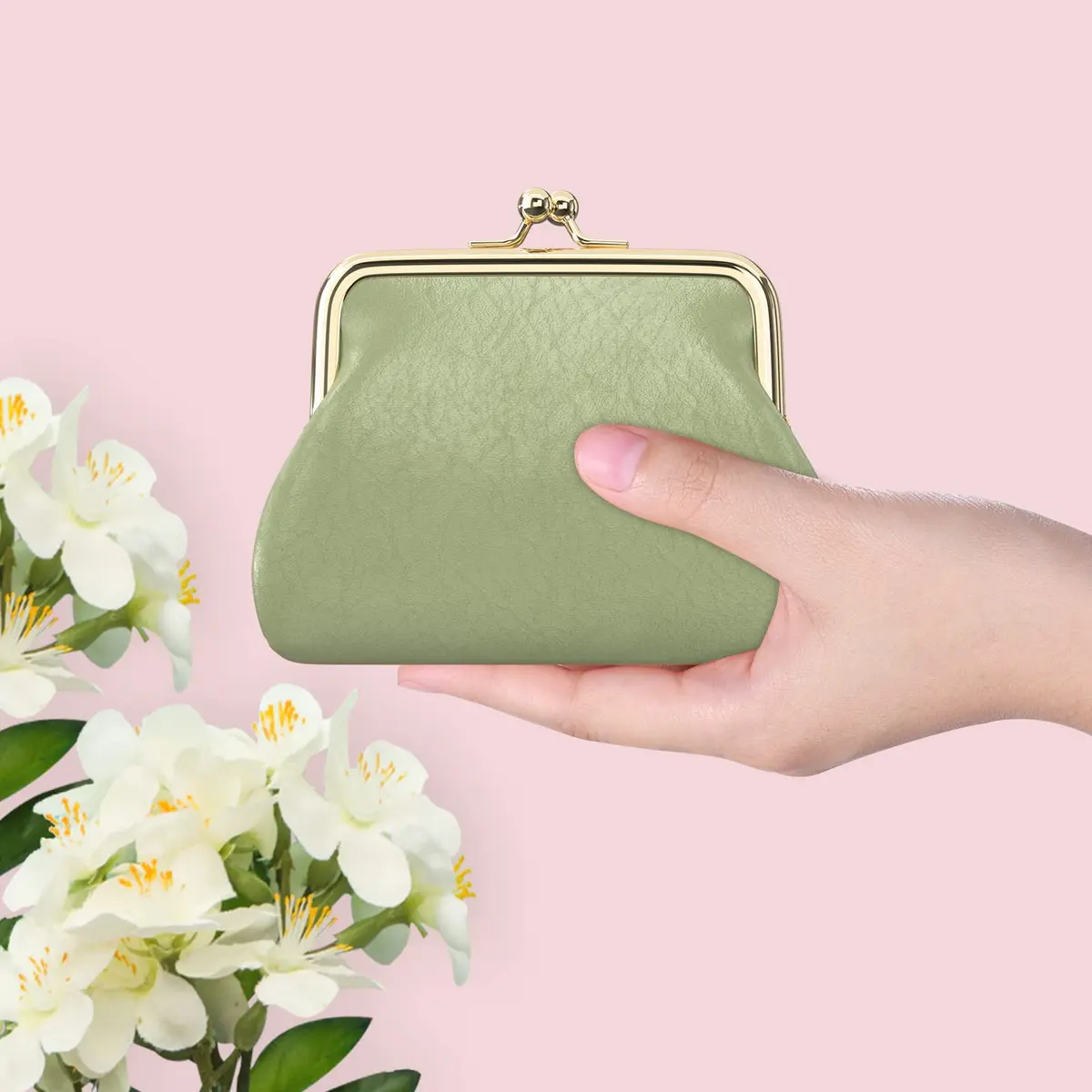Nipichsha Small PU Leather Coin Purse with Kiss Lock Clasp, 13.5cm (5.3 Inch) | Green - view 2