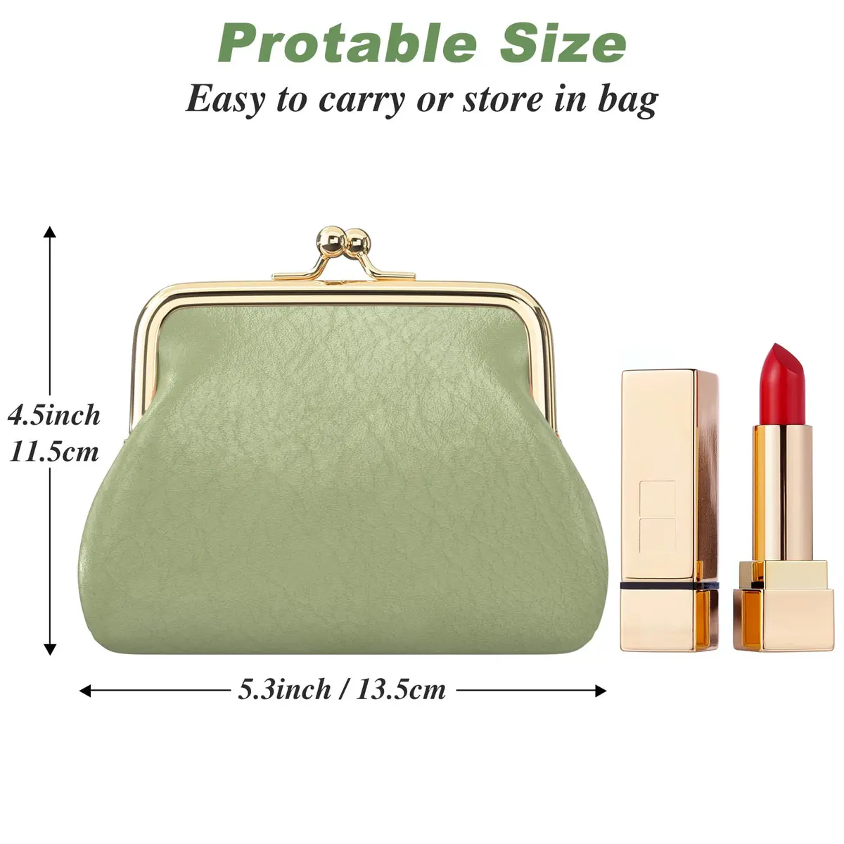 Nipichsha Small PU Leather Coin Purse with Kiss Lock Clasp, 13.5cm (5.3 Inch) | Green - view 3