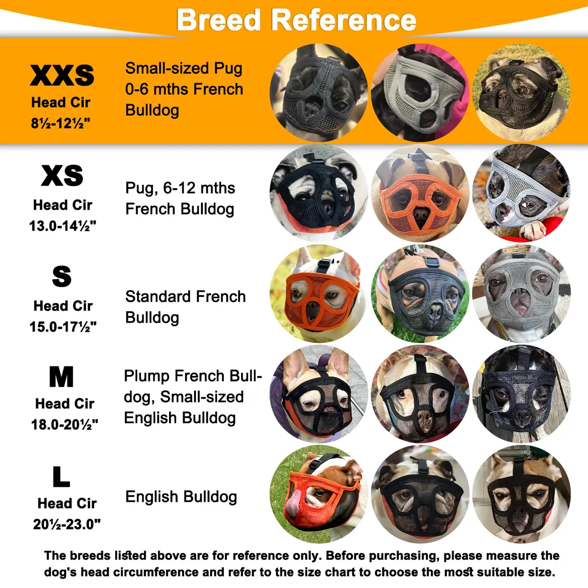 BARKLESS Short Snout Muzzle for French Bulldog, Shih Tzu, XXS (Head 8.5-12.5in / 22-32cm) Orange | Prevents Biting, Chewing, Licking Wounds - view 5