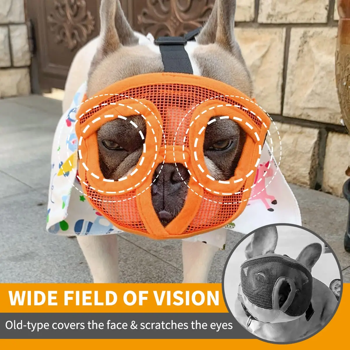 BARKLESS Short Snout Muzzle for French Bulldog, Shih Tzu, XXS (Head 8.5-12.5in / 22-32cm) Orange | Prevents Biting, Chewing, Licking Wounds - view 6