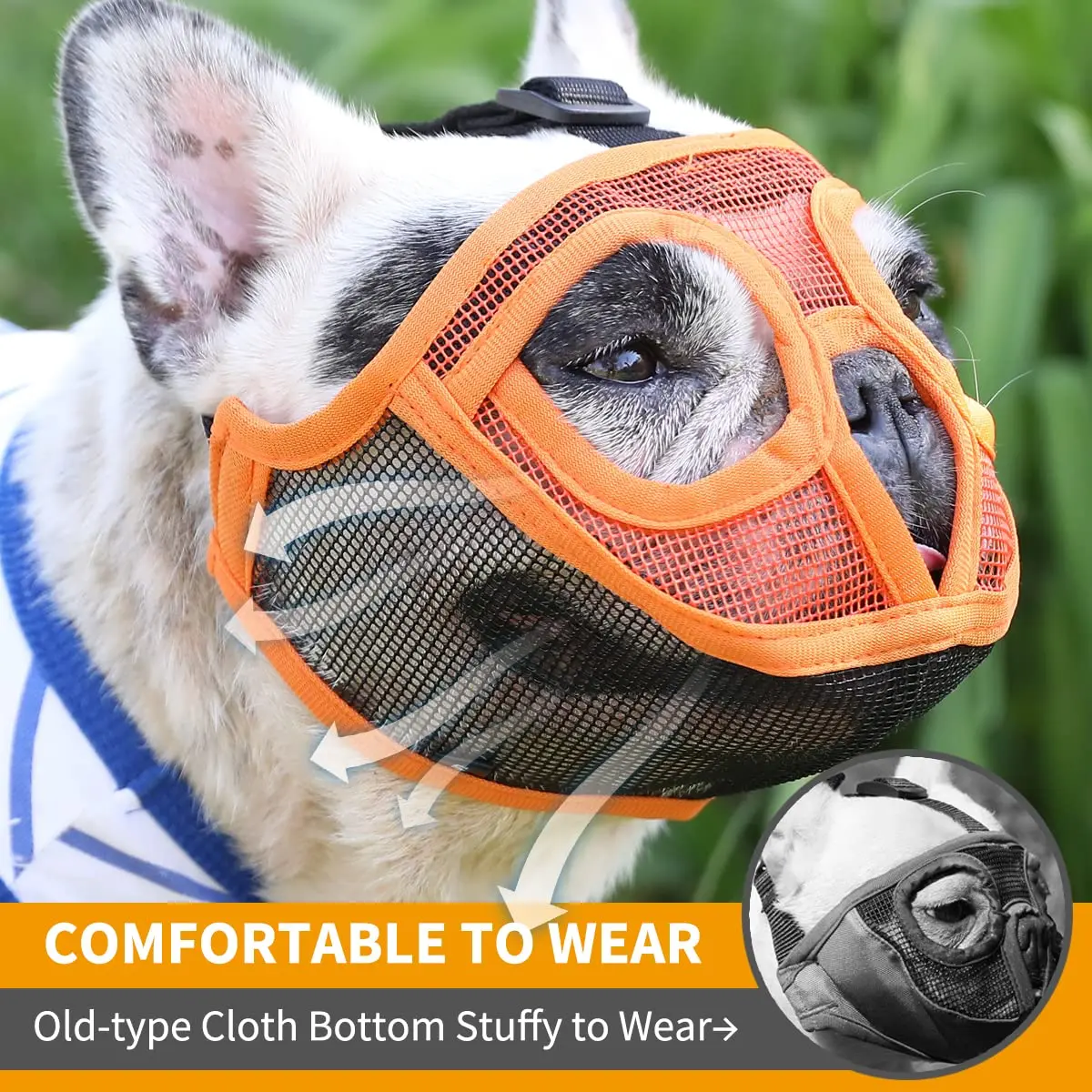 BARKLESS Short Snout Muzzle for French Bulldog, Shih Tzu, XXS (Head 8.5-12.5in / 22-32cm) Orange | Prevents Biting, Chewing, Licking Wounds - view 2