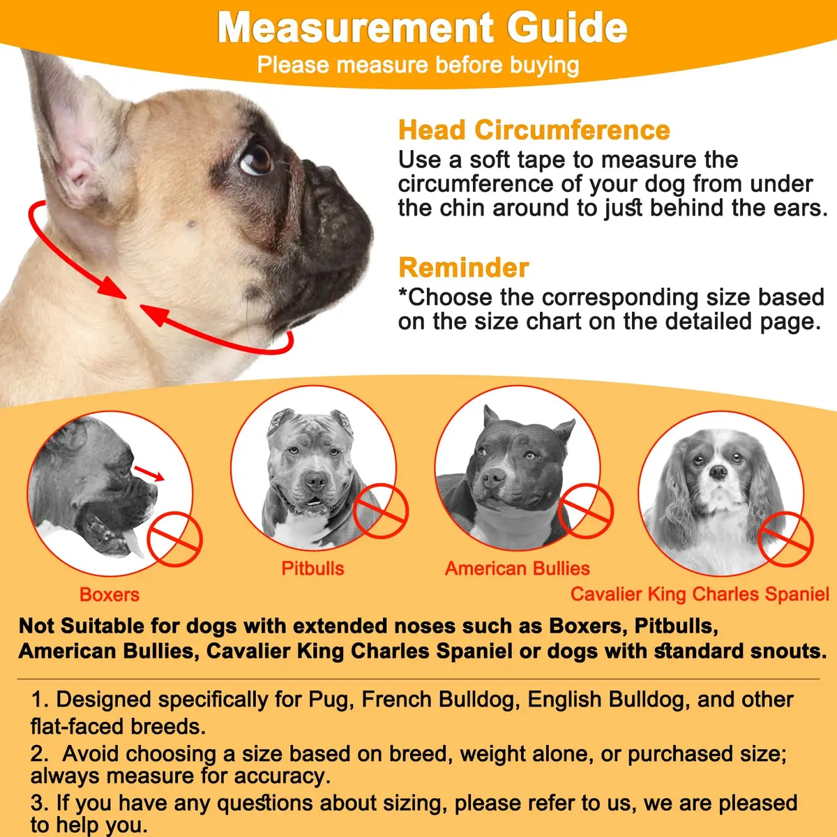 BARKLESS Short Snout Muzzle for French Bulldog, Shih Tzu, XXS (Head 8.5-12.5in / 22-32cm) Orange | Prevents Biting, Chewing, Licking Wounds - view 4