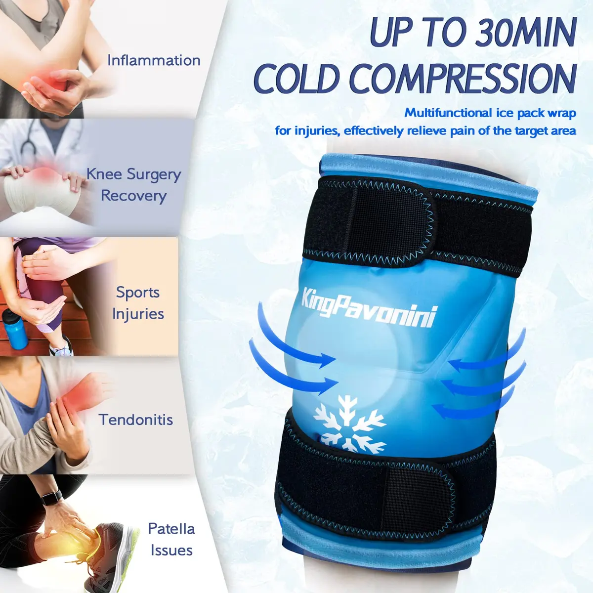 KingPavonini XXL Knee Ice Pack Wrap with Straps, 1.2kg Gel, 48x27cm | Reusable Cold Therapy for Knee Injuries & Arthritis - view 5