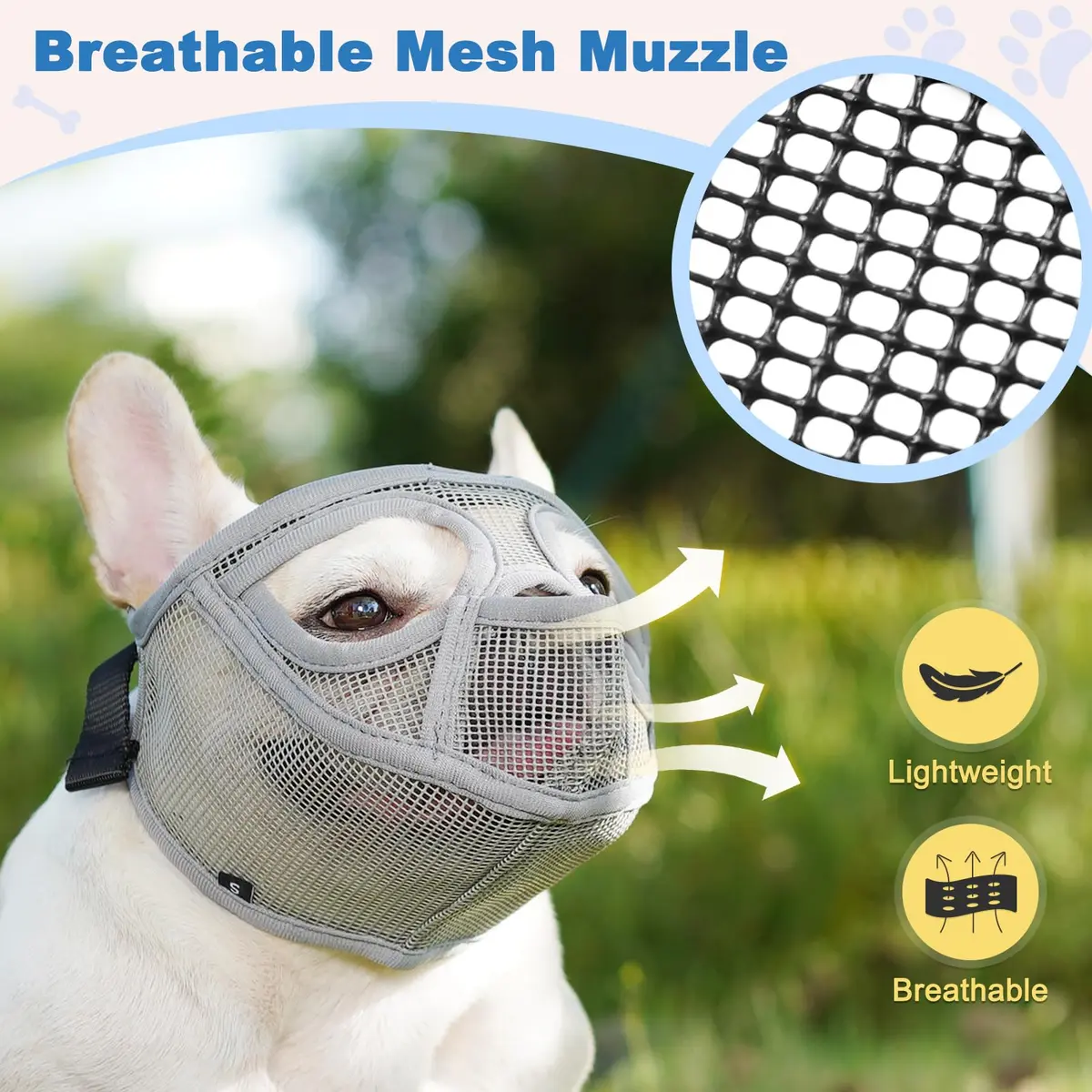 BARKLESS French Bulldog Muzzle, Full Panting Mesh Short Snout | Breathable, Adjustable, for Small Dogs - view 6