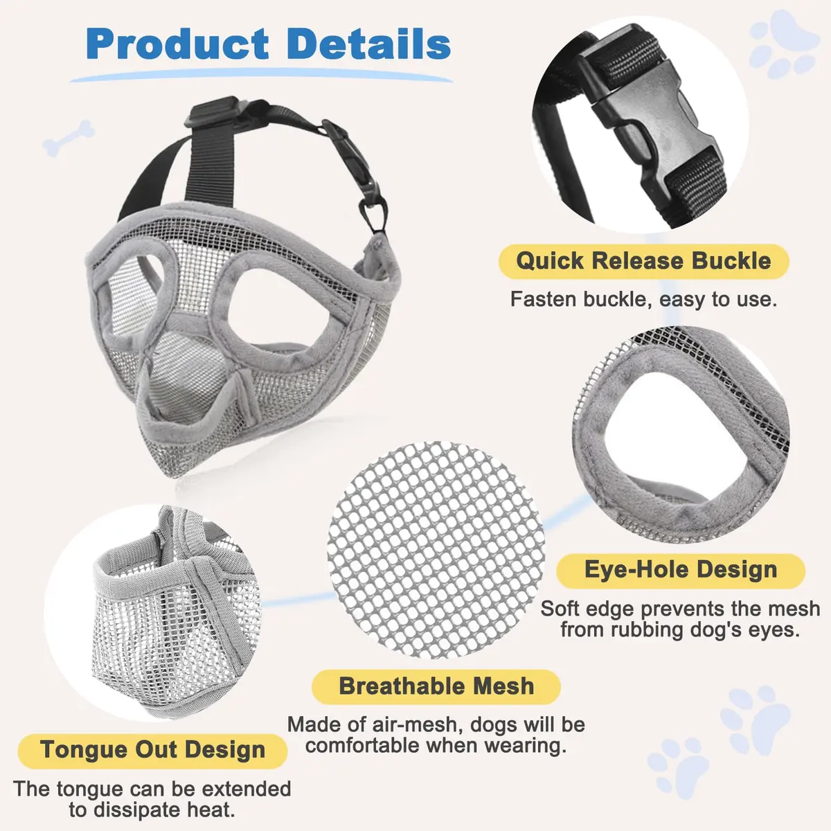 BARKLESS French Bulldog Muzzle, Full Panting Mesh Short Snout | Breathable, Adjustable, for Small Dogs - view 8