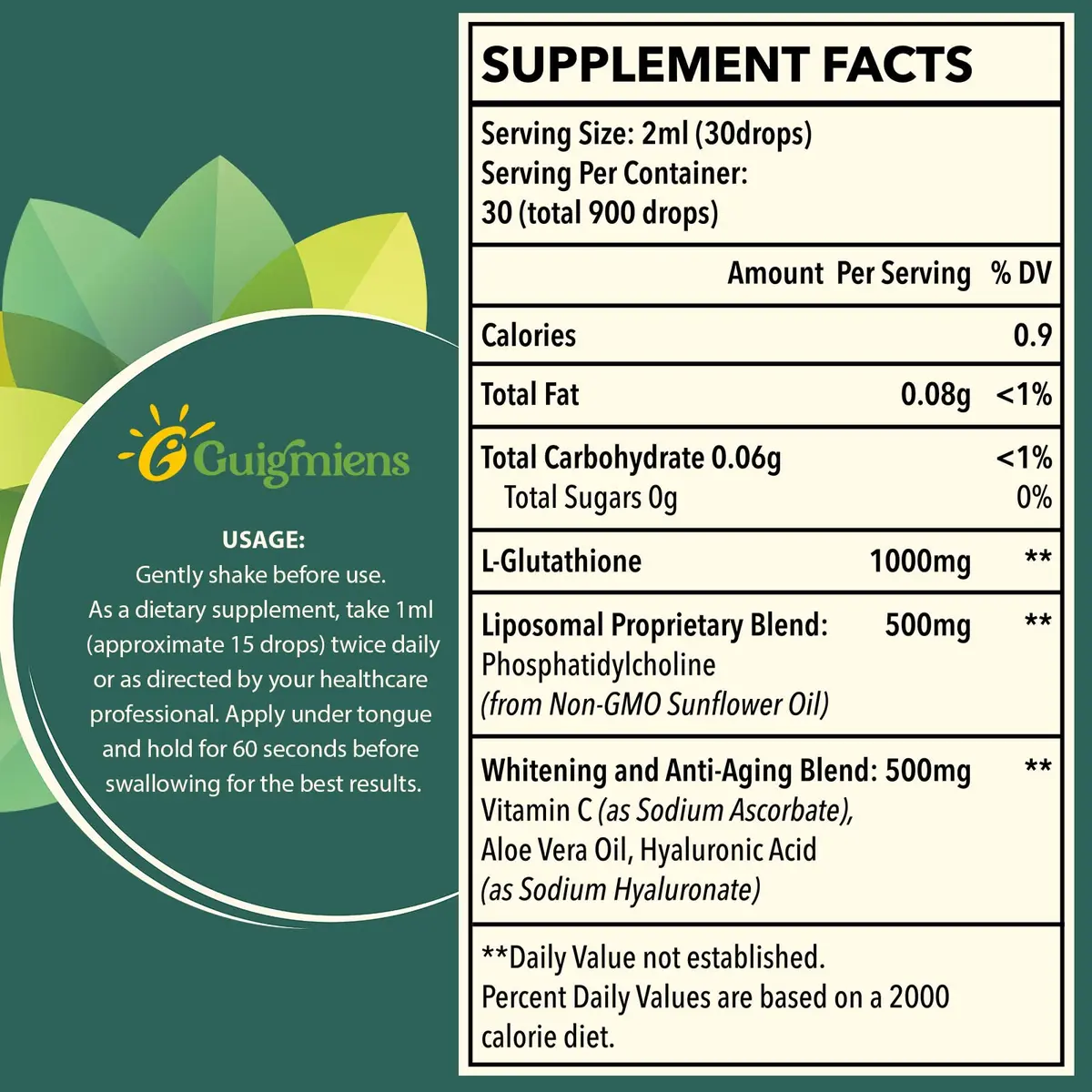 Guigmiens Liposomal Glutathione 1500 MG Liquid Supplement | Detox & Immune Support in 4 fl.oz - view 7