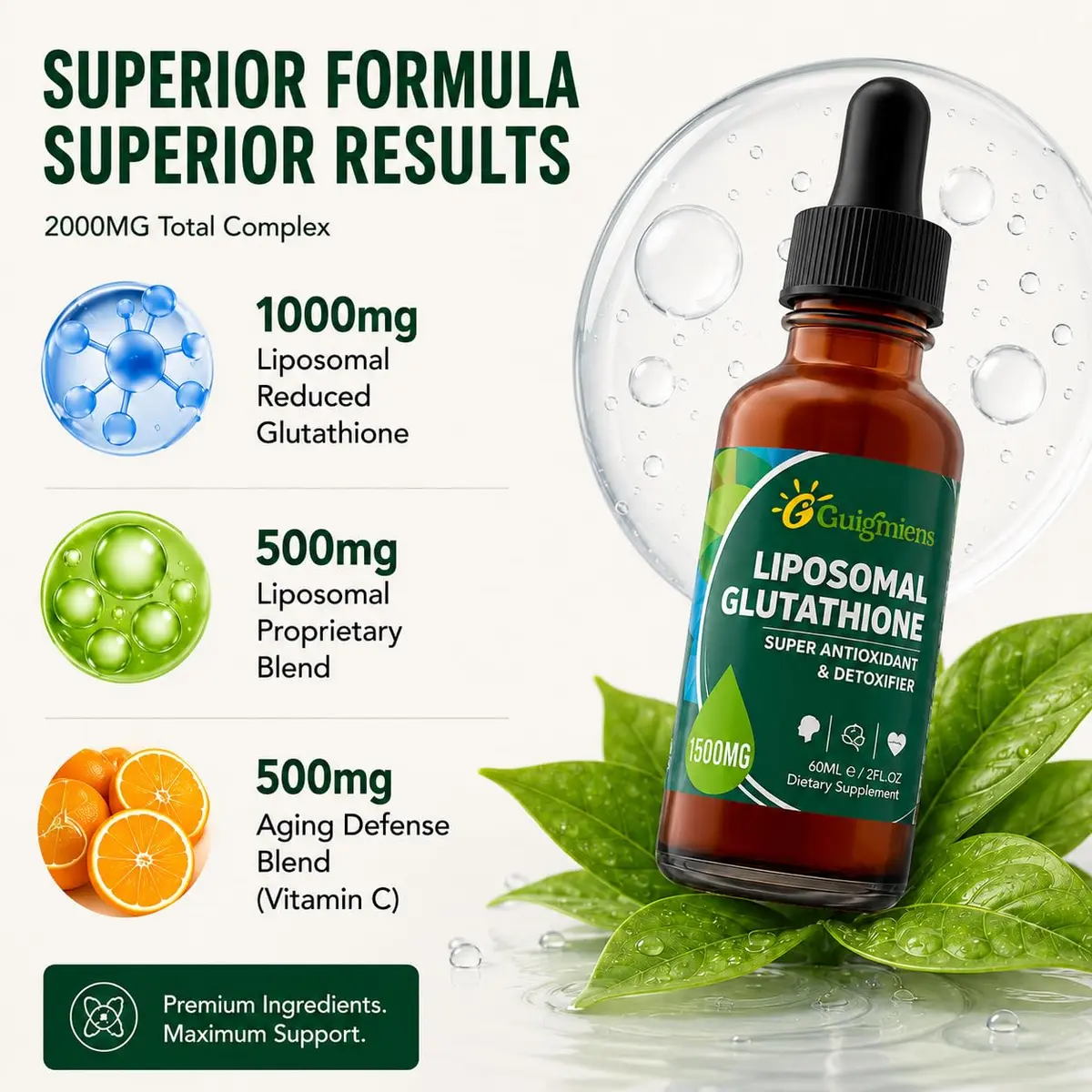 Guigmiens Liposomal Glutathione 1500 MG Liquid Supplement | Detox & Immune Support in 4 fl.oz - view 3