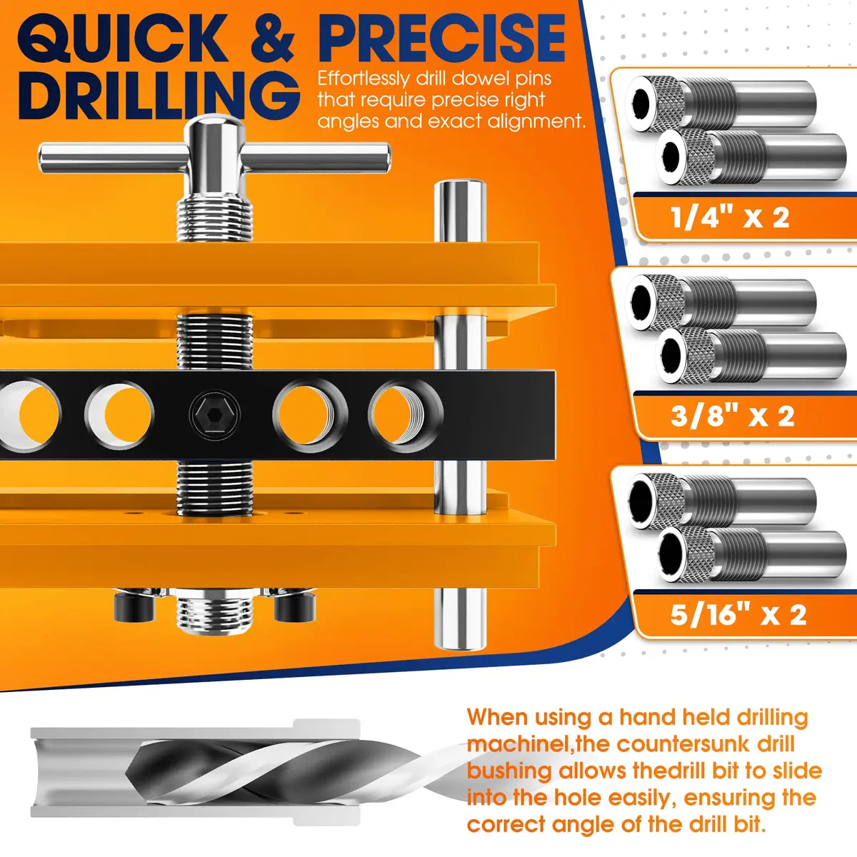 blekoo Self Centering Doweling Jig Kit with 6 Drill Bushings, Adjustable Width Drilling Guide | Aircraft Grade Aluminium Alloy - view 5