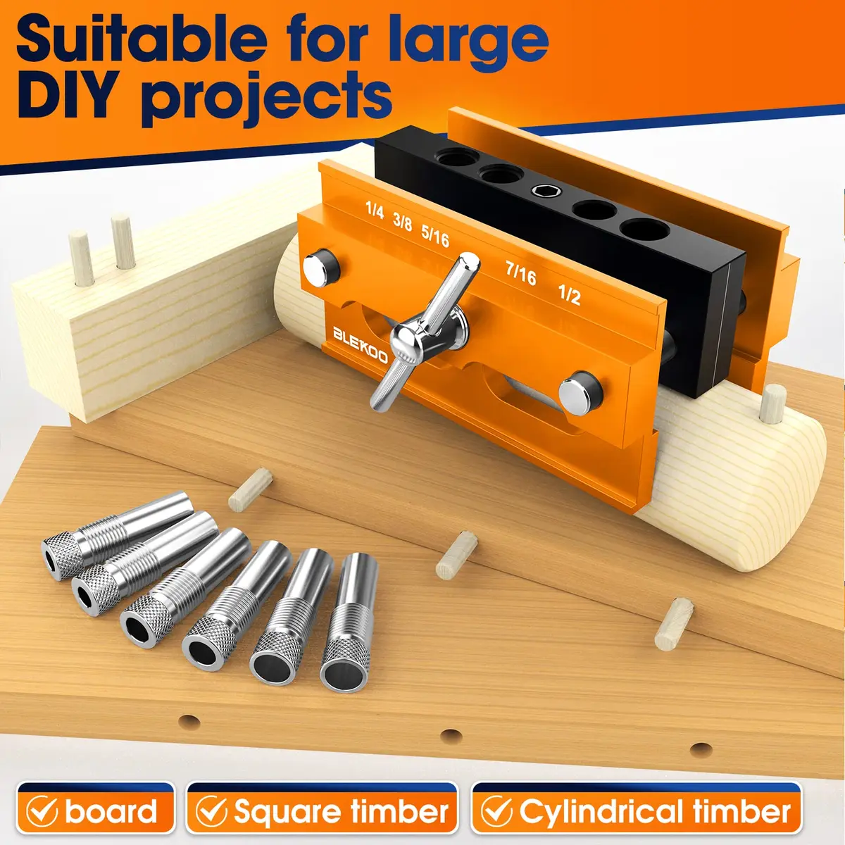 blekoo Self Centering Doweling Jig Kit with 6 Drill Bushings, Adjustable Width Drilling Guide | Aircraft Grade Aluminium Alloy - view 6