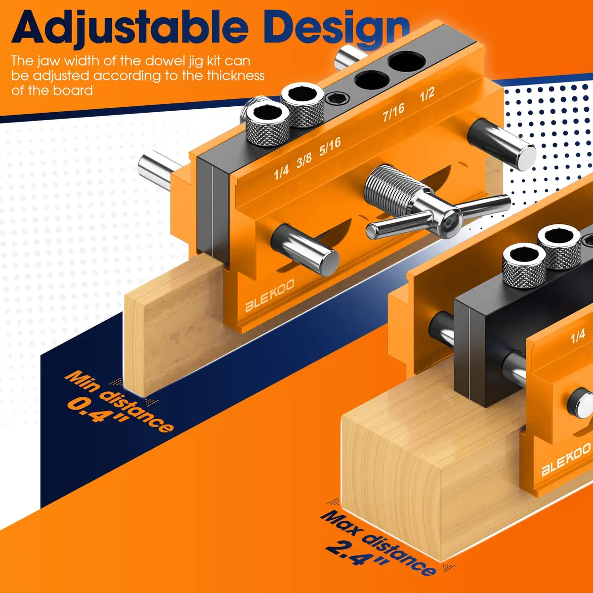blekoo Self Centering Doweling Jig Kit with 6 Drill Bushings, Adjustable Width Drilling Guide | Aircraft Grade Aluminium Alloy - view 3