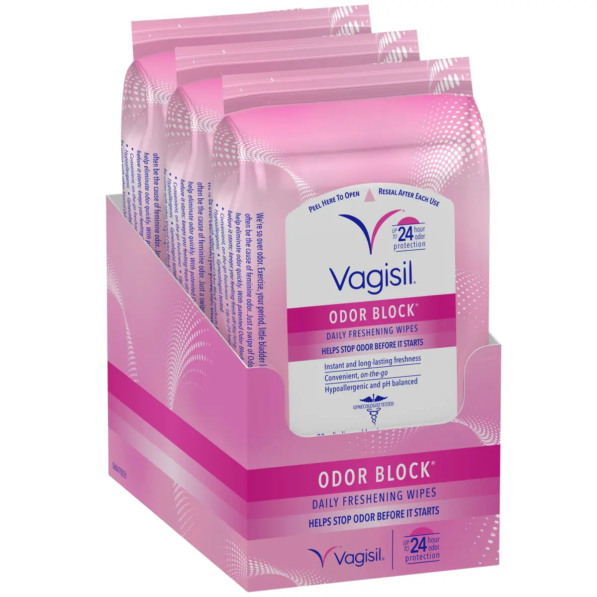 Vagisil Odor Block Daily Freshening Feminine Wipes, 20 Count (Pack of 3) | Up to 24 Hr Odor Protection, Hypoallergenic, Gynecologist Tested - main product image