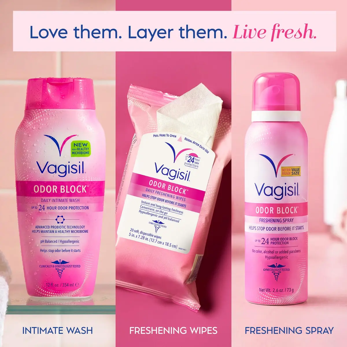 Vagisil Odor Block Daily Freshening Feminine Wipes, 20 Count (Pack of 3) | Up to 24 Hr Odor Protection, Hypoallergenic, Gynecologist Tested - view 7