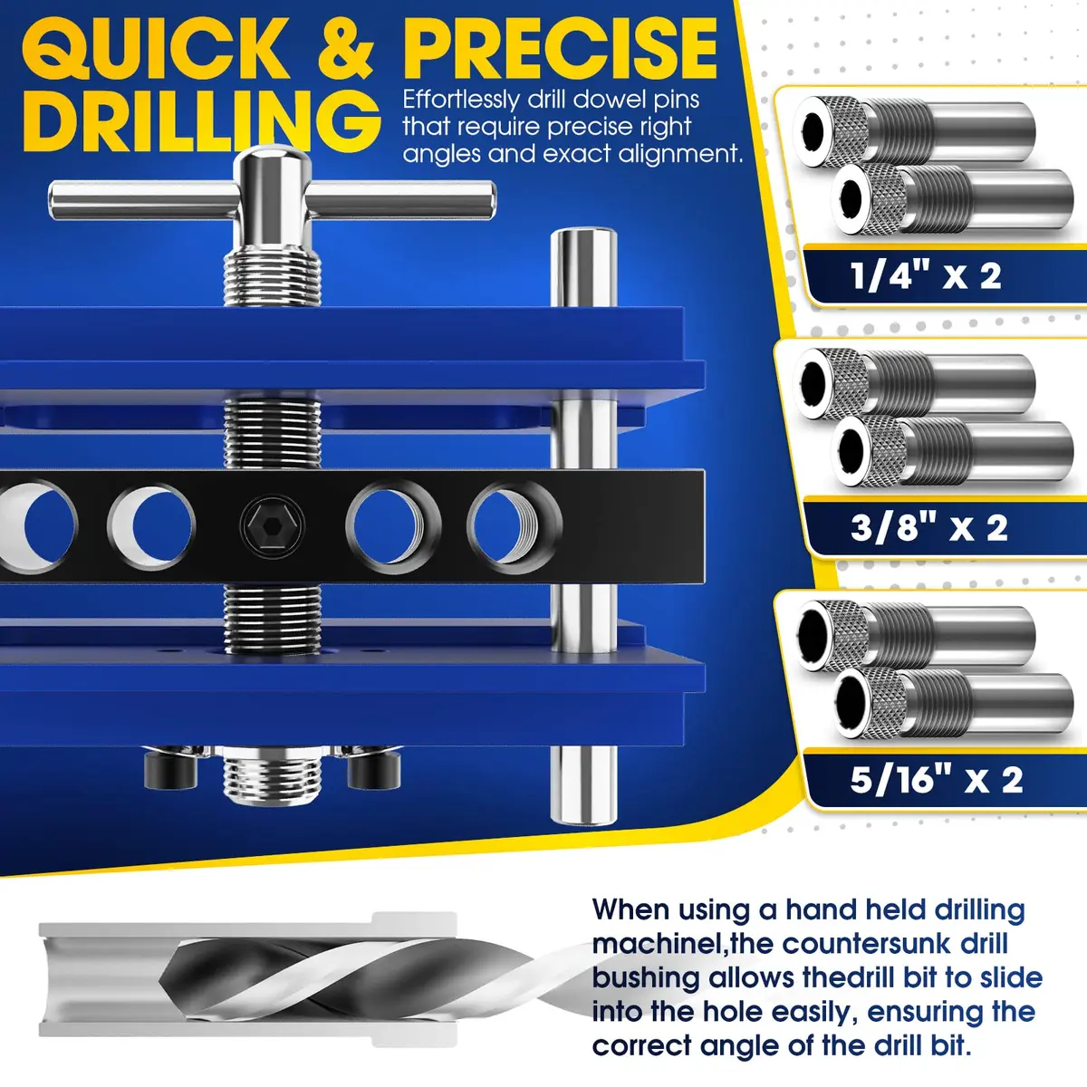 blekoo Self Centering Doweling Jig Kit with 6 Drill Guide Bushings, Blue | Precision Woodworking Tool for Straight Holes - view 5