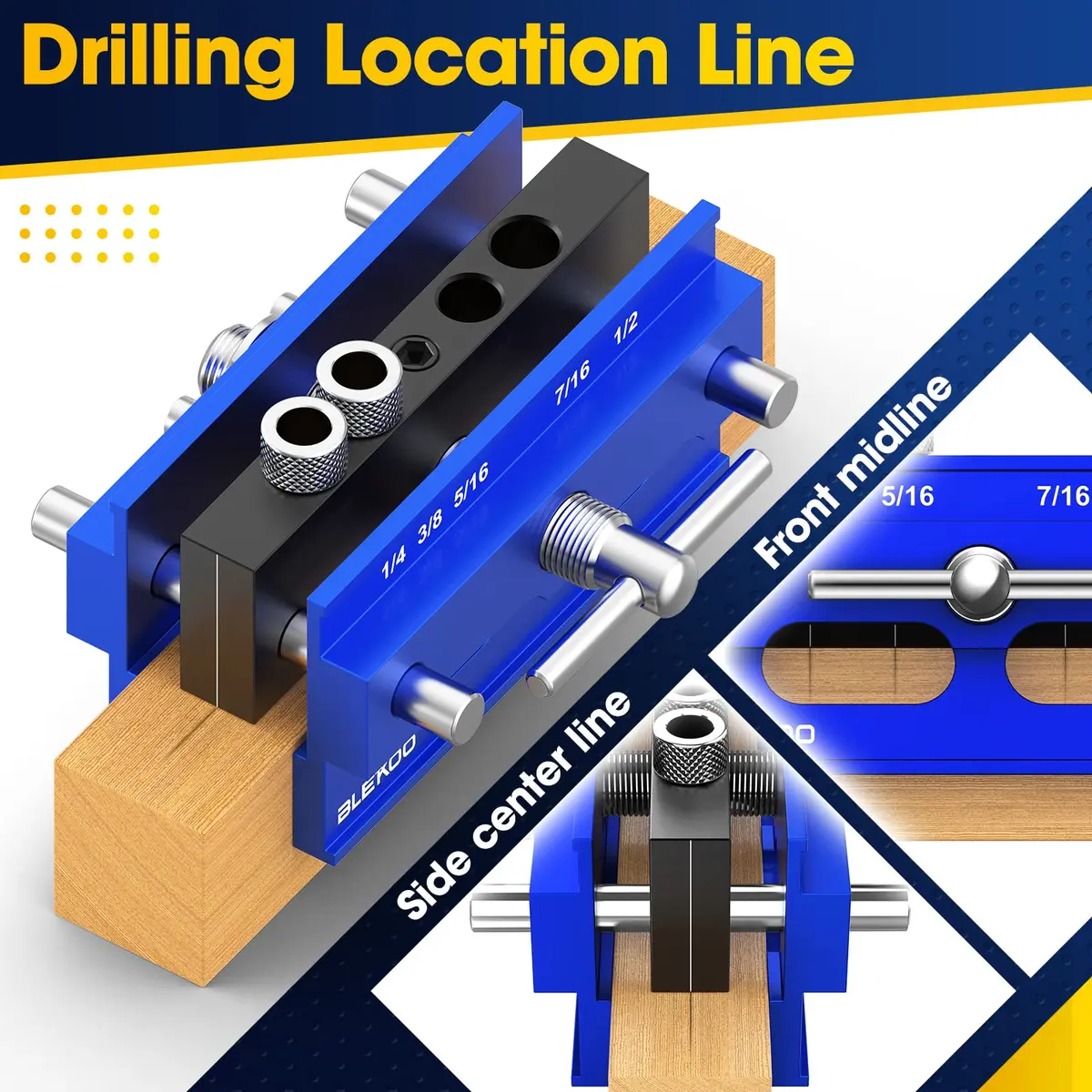 blekoo Self Centering Doweling Jig Kit with 6 Drill Guide Bushings, Blue | Precision Woodworking Tool for Straight Holes - view 2