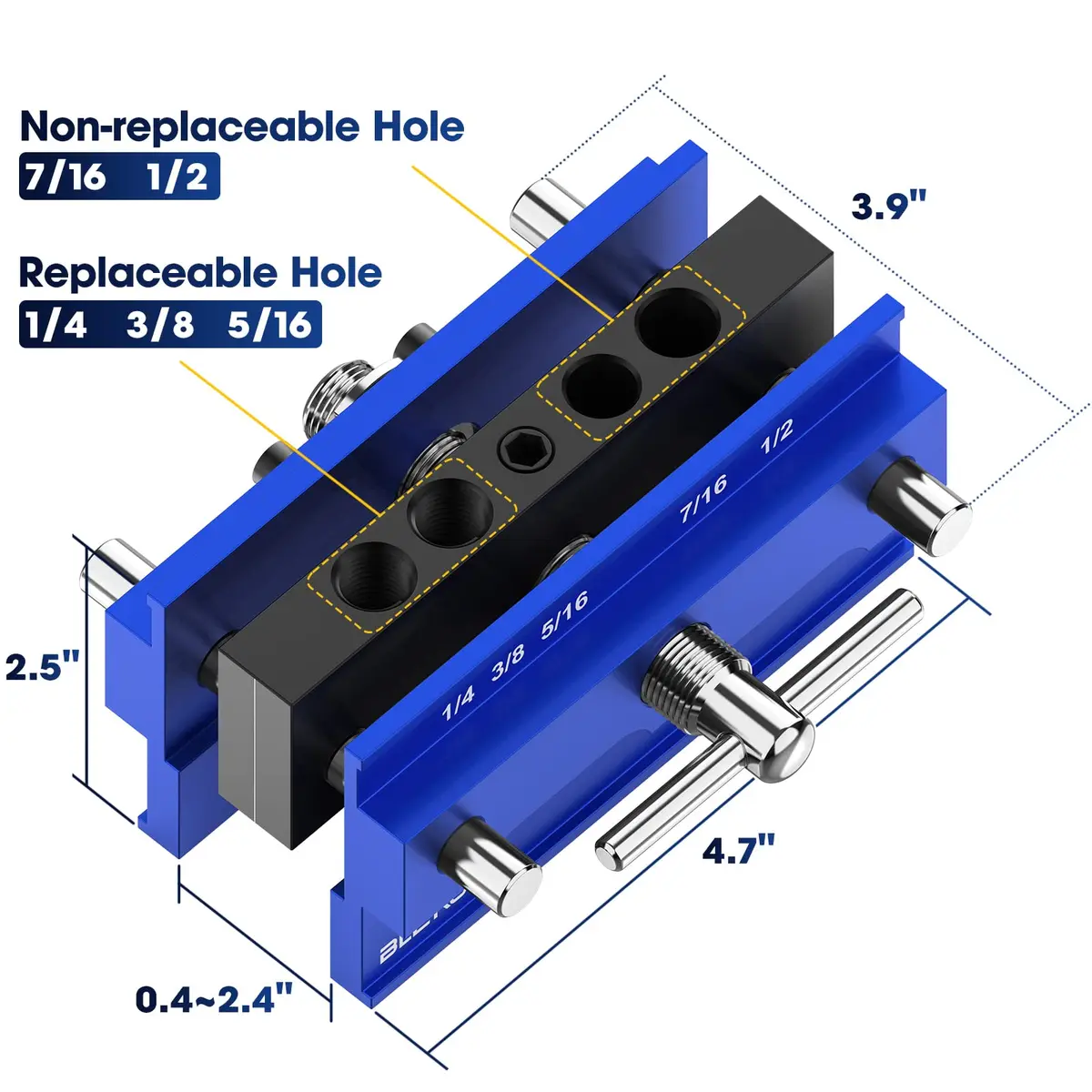 blekoo Self Centering Doweling Jig Kit with 6 Drill Guide Bushings, Blue | Precision Woodworking Tool for Straight Holes - view 4
