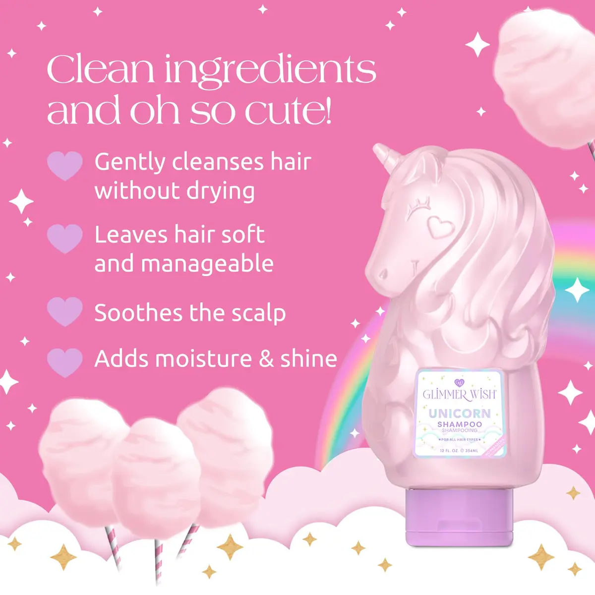 Glimmer Wish Unicorn Kids Shampoo 12 Fl Oz | Paraben & Sulfate Free, Cotton Candy Scent, Gentle & Moisturizing - view 3