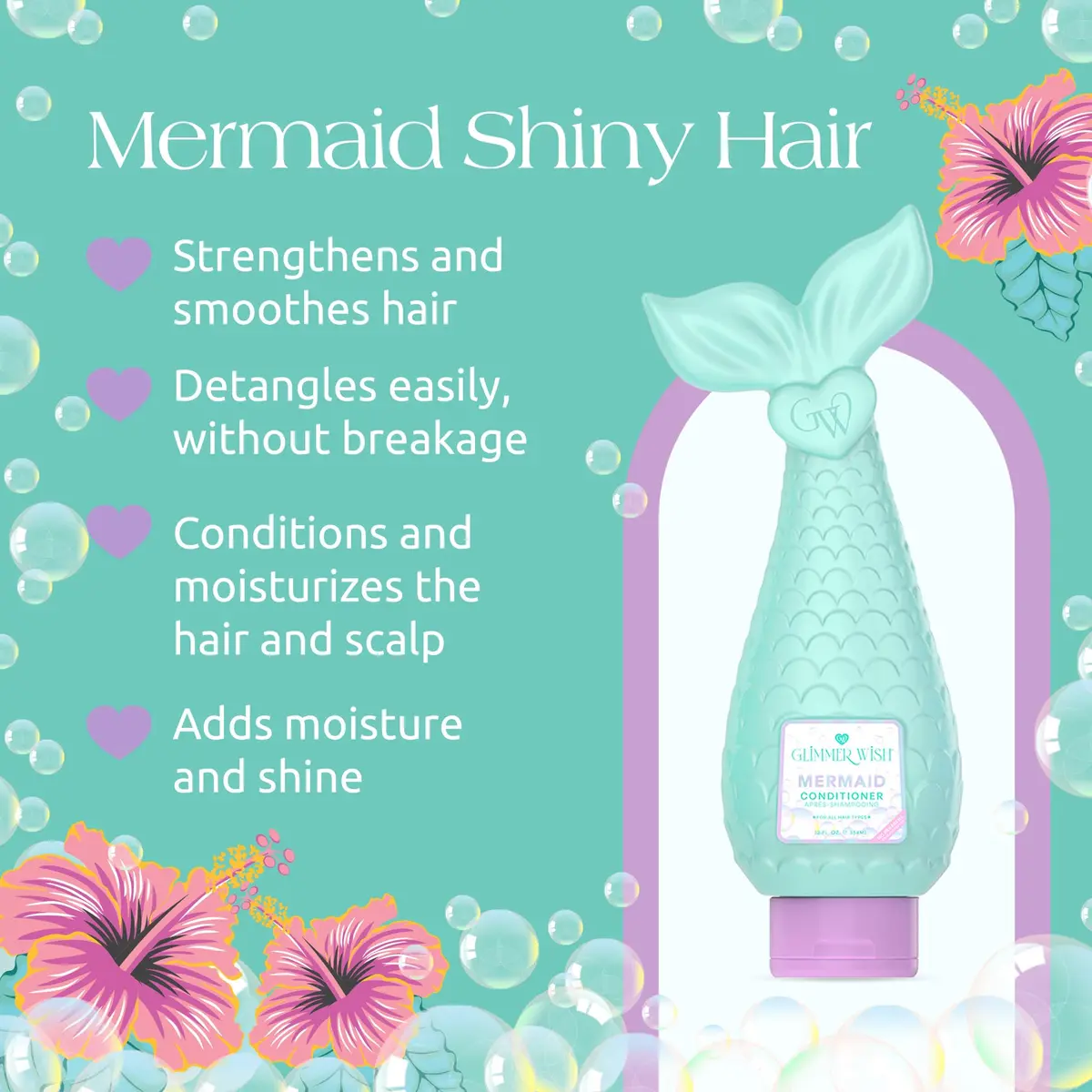 Glimmer Wish Mermaid Kids Conditioner 12 Fl Oz | Paraben & Sulfate Free, Tropical Beach Scent, Strong & Smooth Hair - view 3