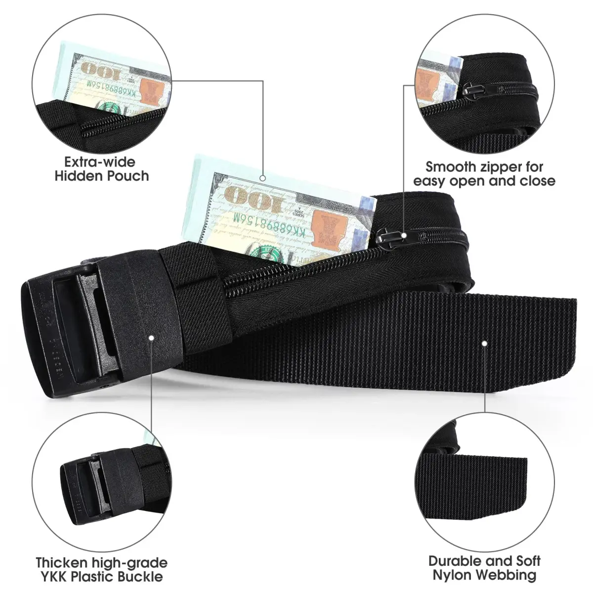 JASGOOD Brown Travel Security Money Belt for Pant Sizes 44-50" with Hidden Pocket - view 3