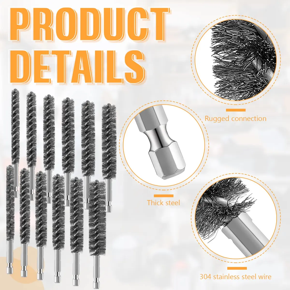 Geiserailie Stainless Steel Bore Brush 0.8-1.9cm | Rust & Deburring Tool for Power Drill - view 3