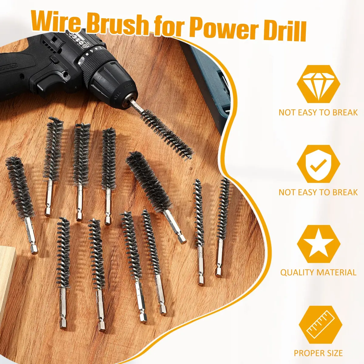 Geiserailie Stainless Steel Bore Brush 0.8-1.9cm | Rust & Deburring Tool for Power Drill - view 4