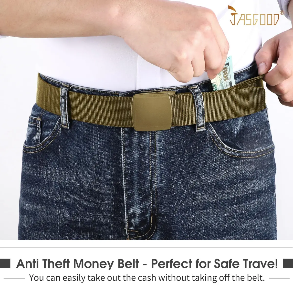 JASGOOD Brown Travel Security Money Belt with Hidden Pocket - Fits Pant Sizes 31-37" | Unisex Nylon - view 2