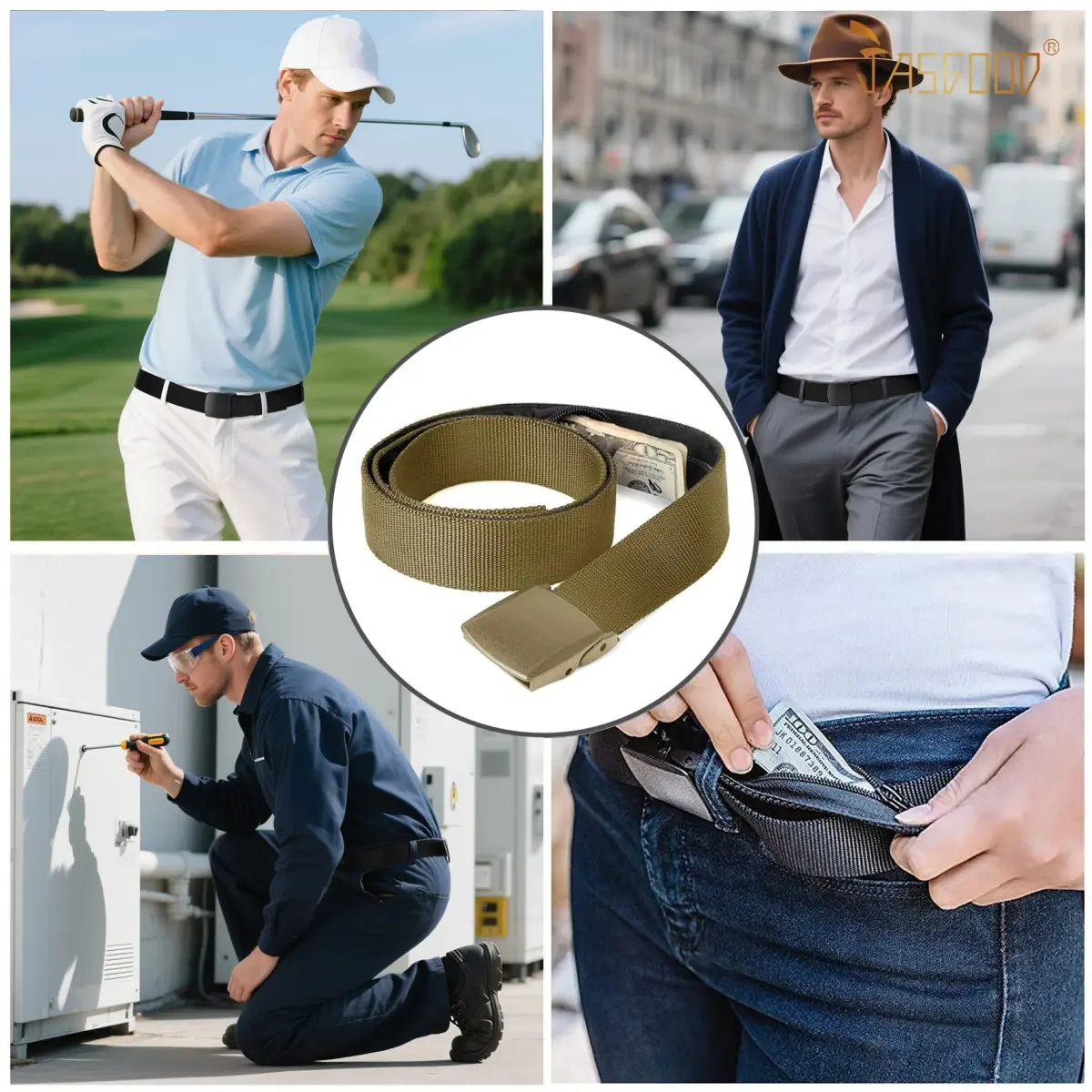 JASGOOD Brown Travel Security Money Belt with Hidden Pocket - Fits Pant Sizes 31-37" | Unisex Nylon - view 4