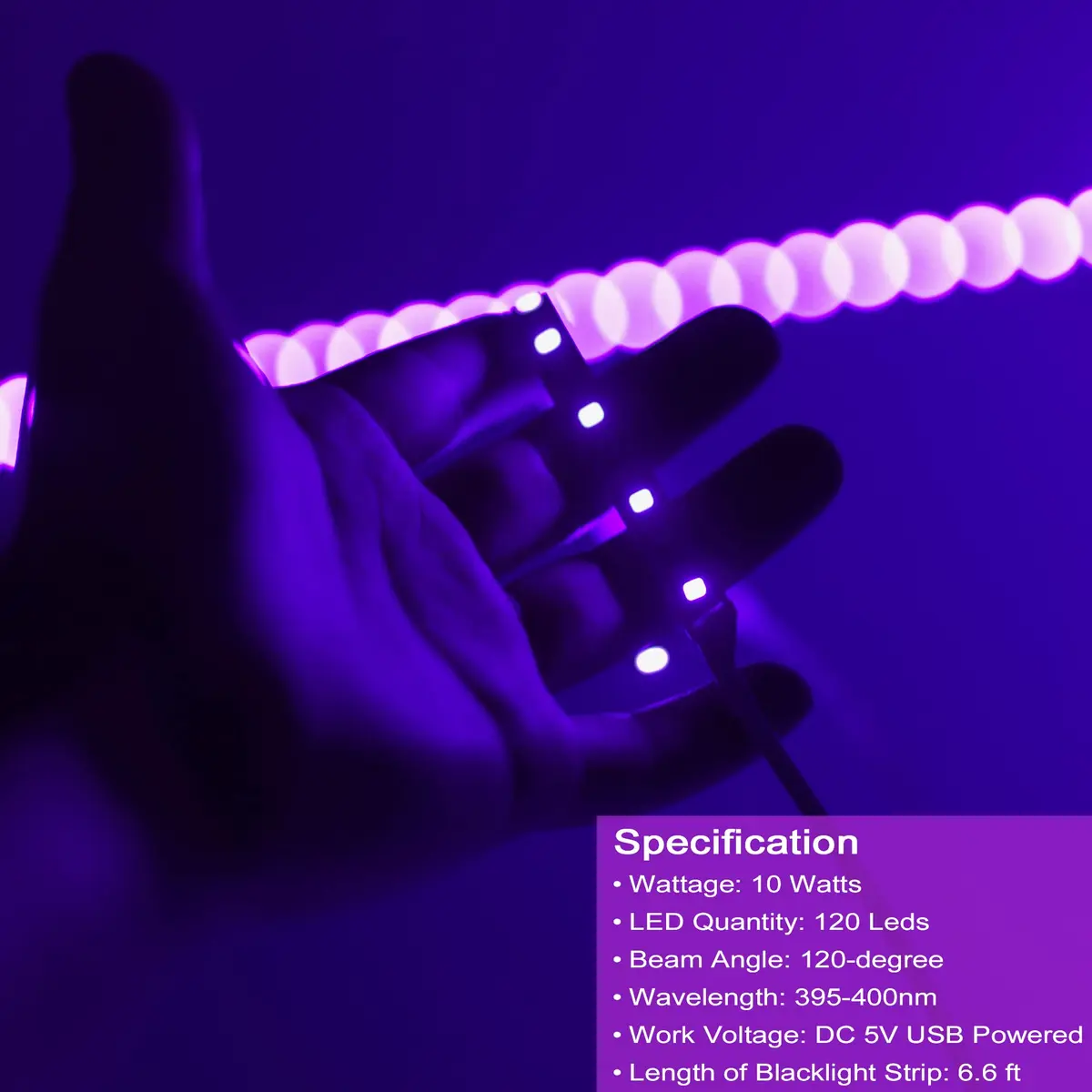 GREENIC USB Black Light Strip 6.6ft | 10W UV LED for Halloween & Party - view 2