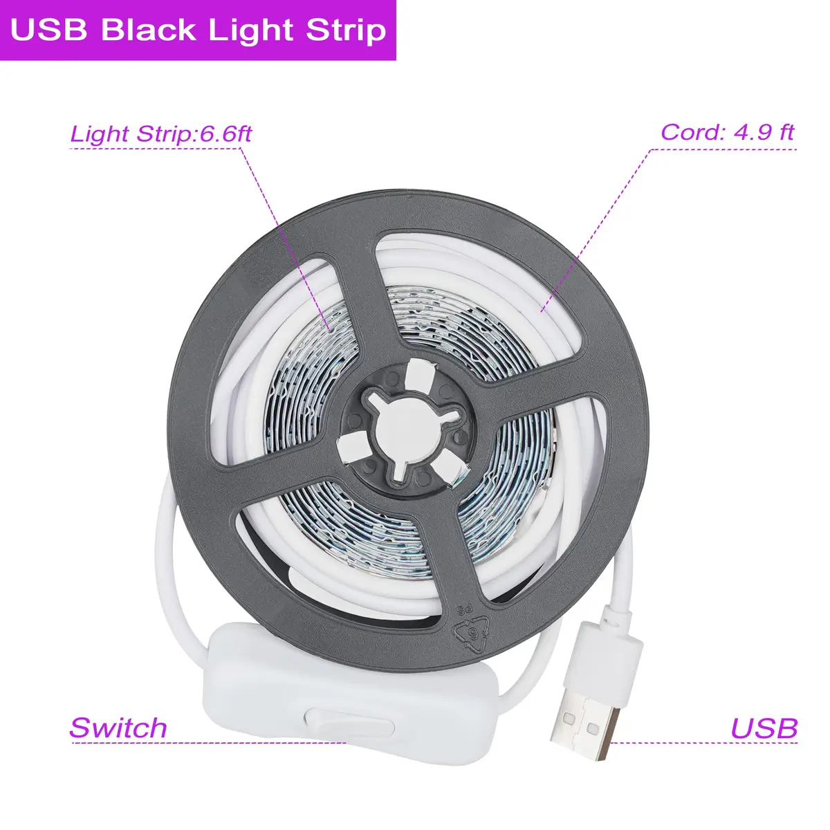 GREENIC USB Black Light Strip 6.6ft | 10W UV LED for Halloween & Party - view 3