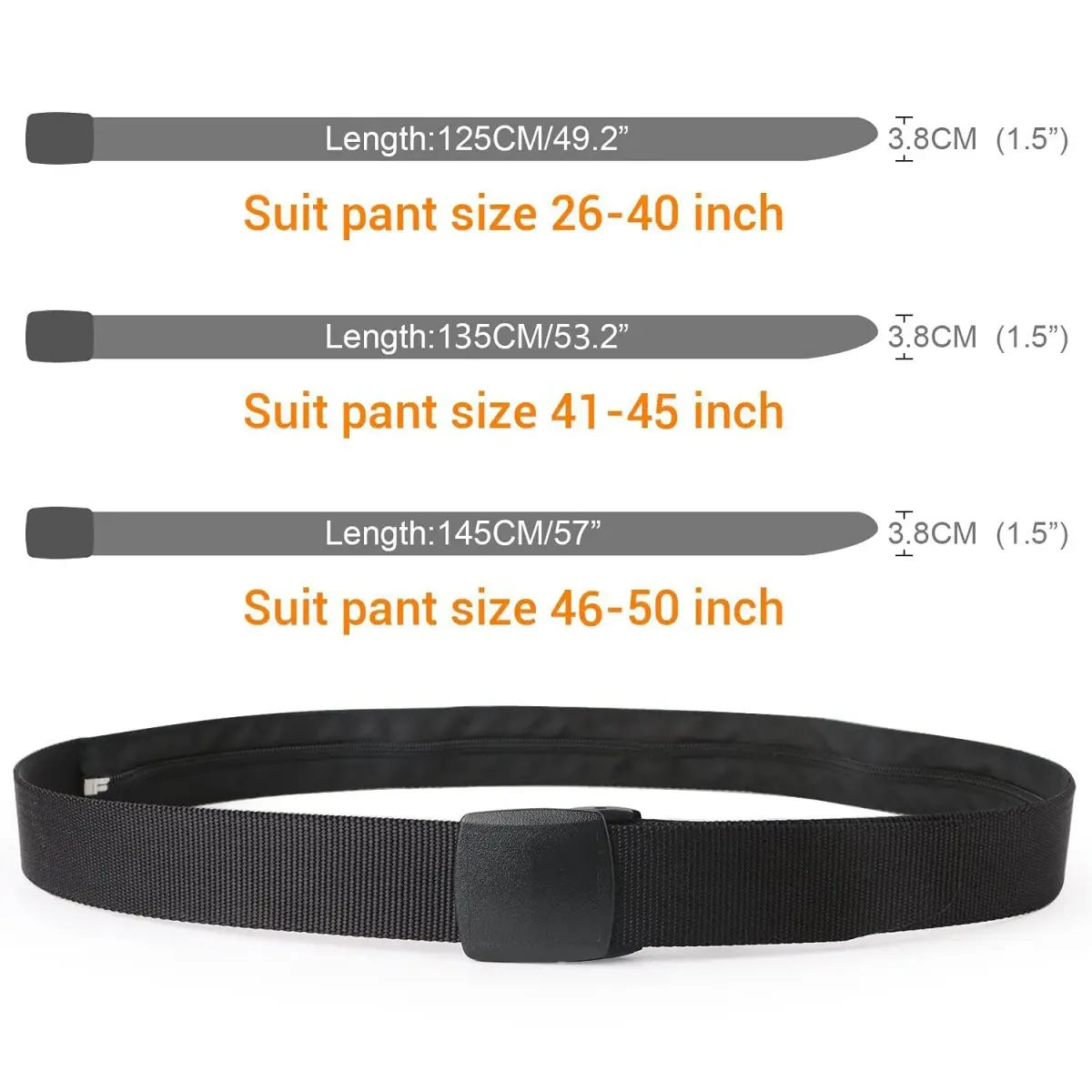 JASGOOD Dark Brown Travel Security Money Belt with Hidden Pocket - Unisex Nylon, Fits Pant Sizes 44-50" - view 4